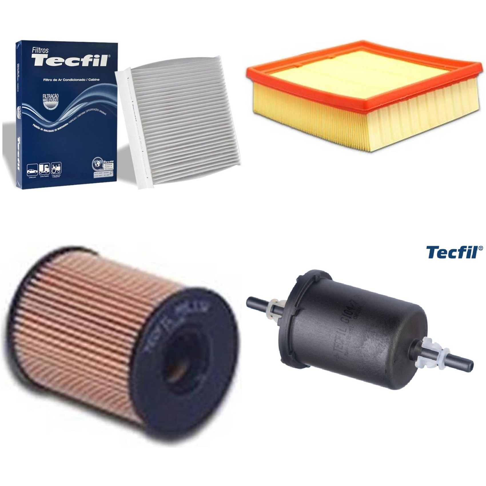 Kit Filtros de Ar do Motor, Óleo, Cabine e Combustível - Tecfil - ACP904 / ARL4155 / GI04/7 / PEL118