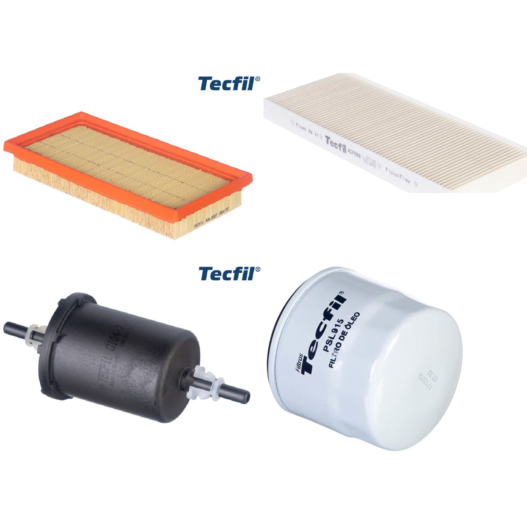 Kit Filtros de Ar do Motor, Óleo, Cabine e Combustível - Tecfil - ACP888 / ARL2207 / GI04/7 / PSL915