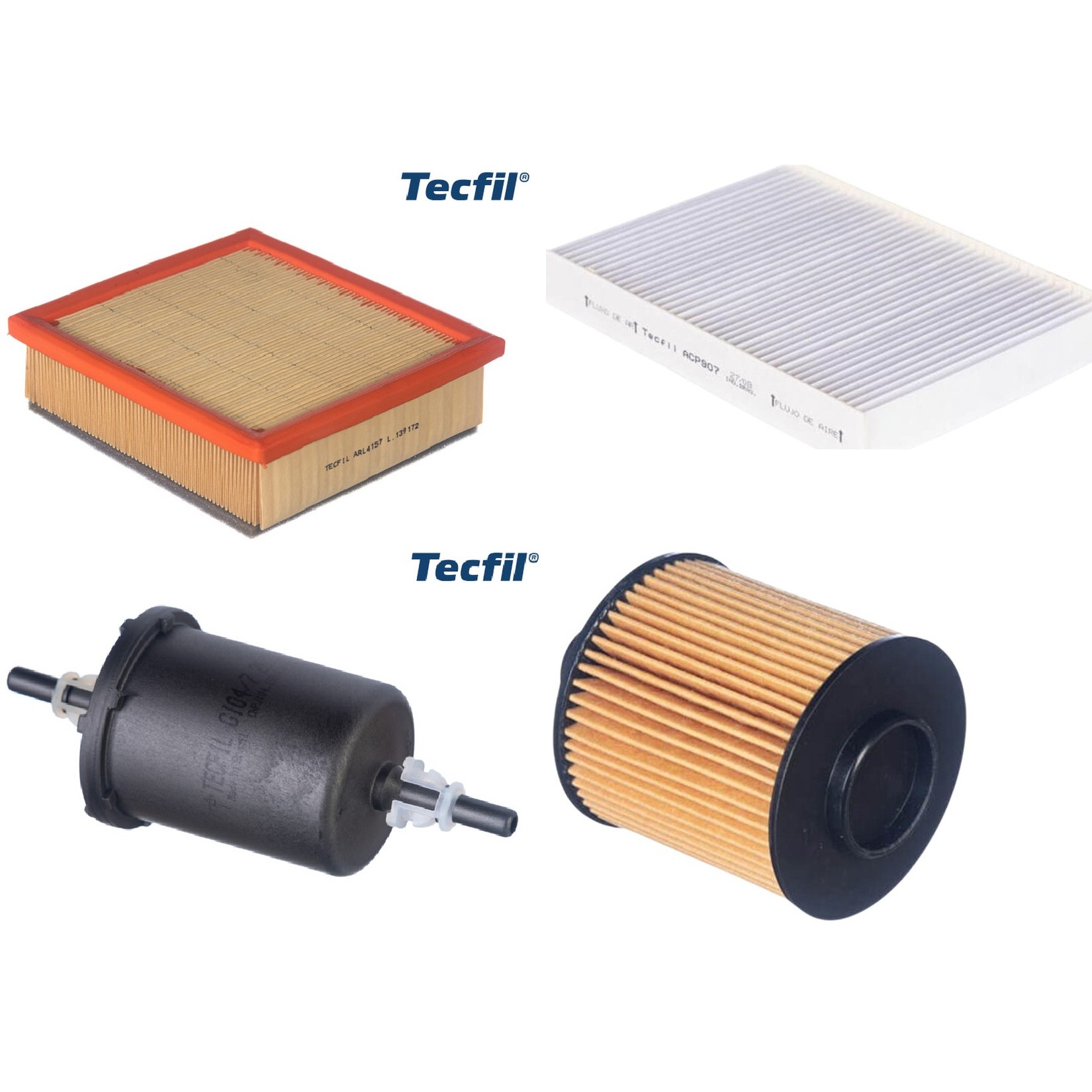 Kit Filtros de Ar do Motor, Óleo, Cabine e Combustível - Tecfil - ACP907 / ARL4157 / GI04/7 / PEL727