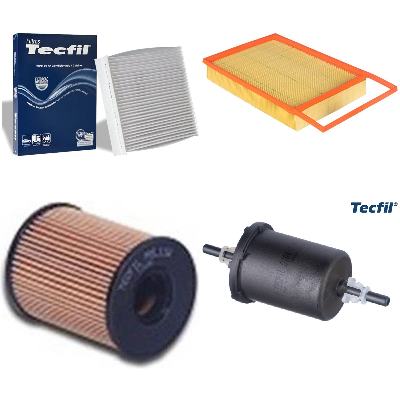 Kit Filtros de Ar do Motor, Óleo, Cabine e Combustível - Tecfil - ACP904 / ARL4154 / GI04/7 / PEL118