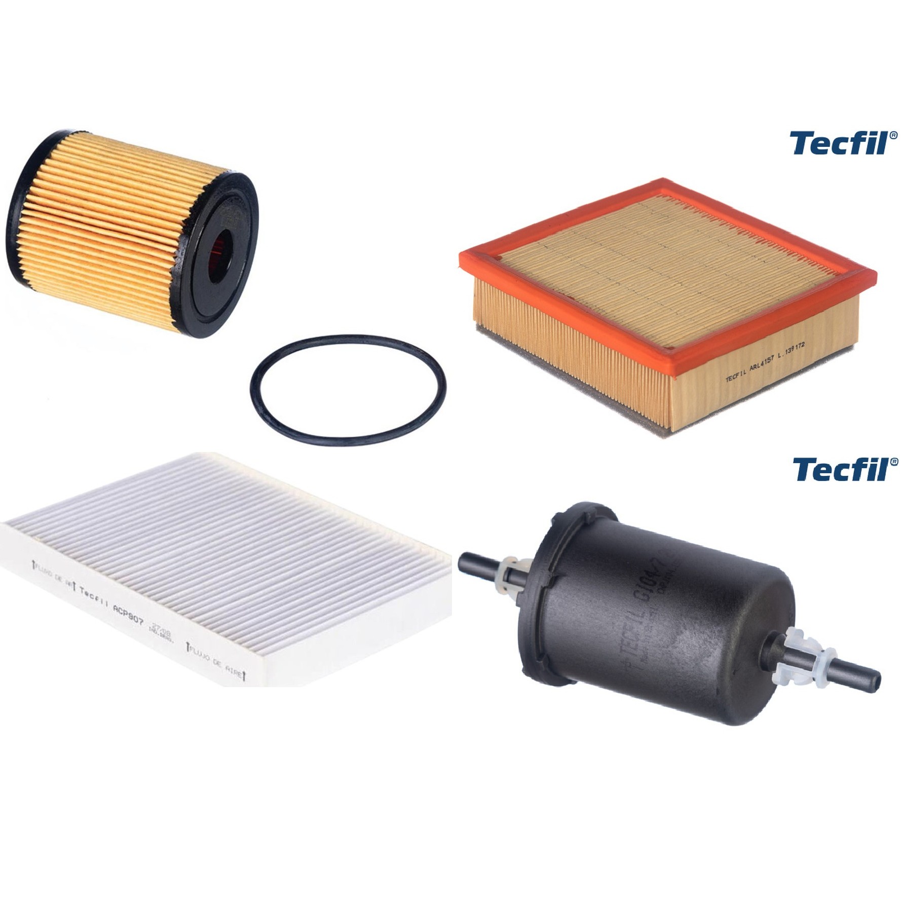Kit Filtros de Ar do Motor, Óleo, Cabine e Combustível - Tecfil - ACP907 / ARL4157 / GI04/7 / PEL119