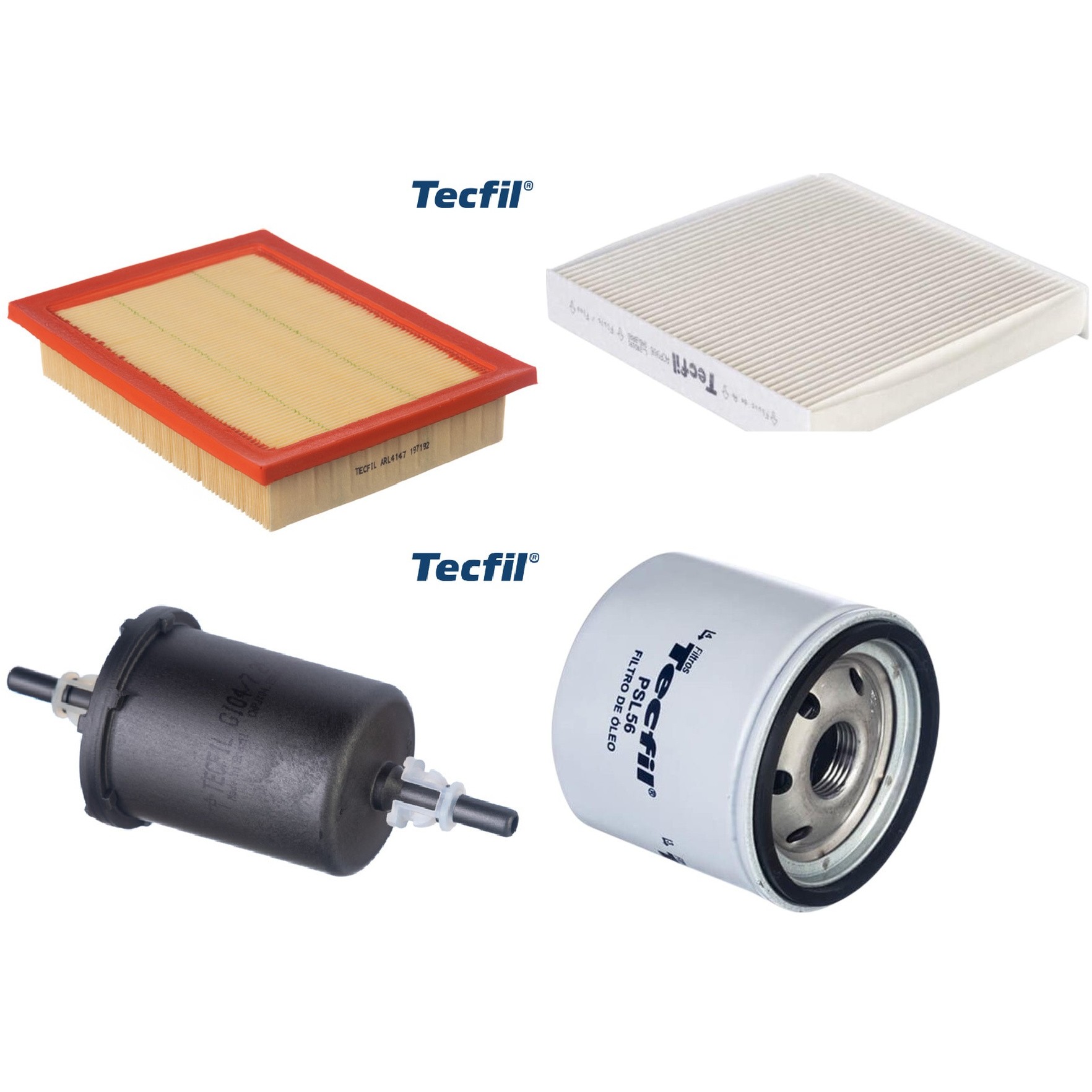 Kit Filtros de Ar do Motor, Óleo, Cabine e Combustível - Tecfil - ACP906 / ARL4147 / GI04/7 / PSL56