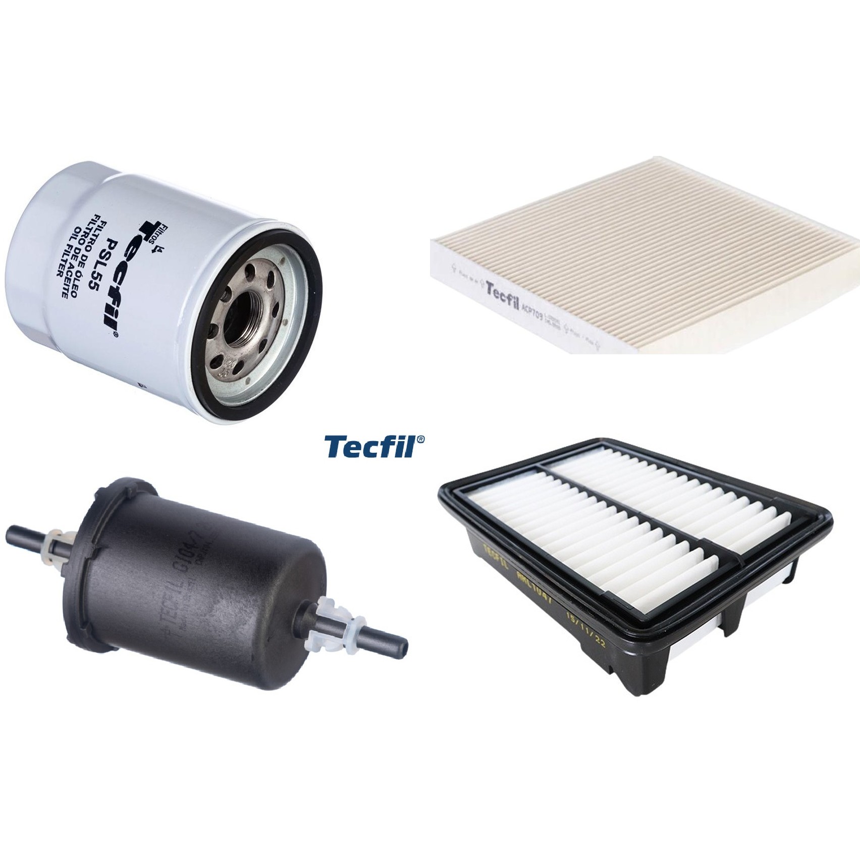 Kit Filtros de Ar do Motor, Óleo, Cabine e Combustível - Tecfil - ACP709 / ARL1047 / GI04/7 / PSL55
