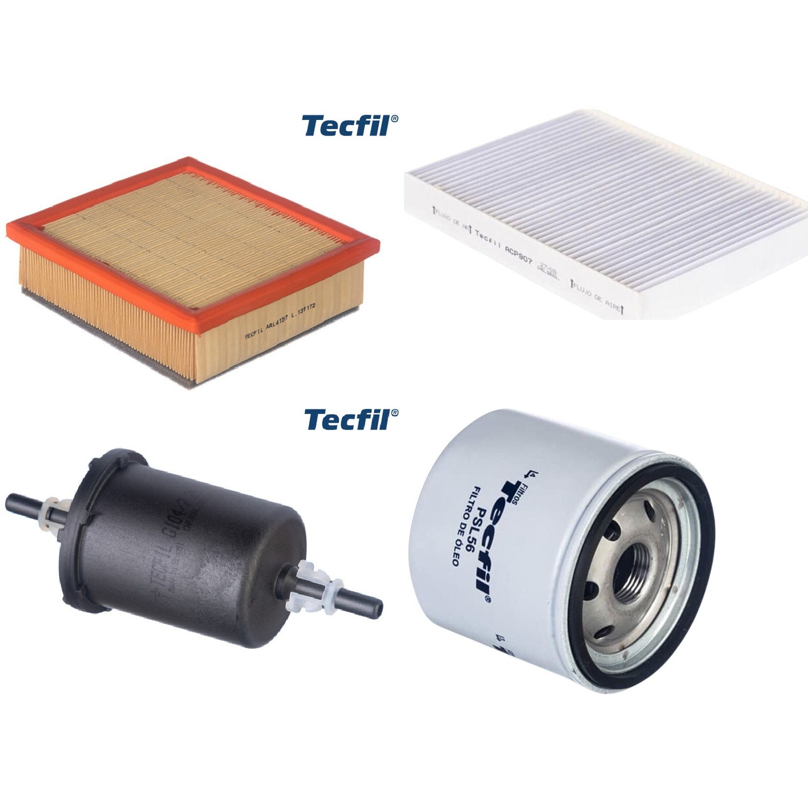 Kit Filtros de Ar do Motor, Óleo, Cabine e Combustível - Tecfil - ACP907 / ARL4157 / GI04/7 / PSL56
