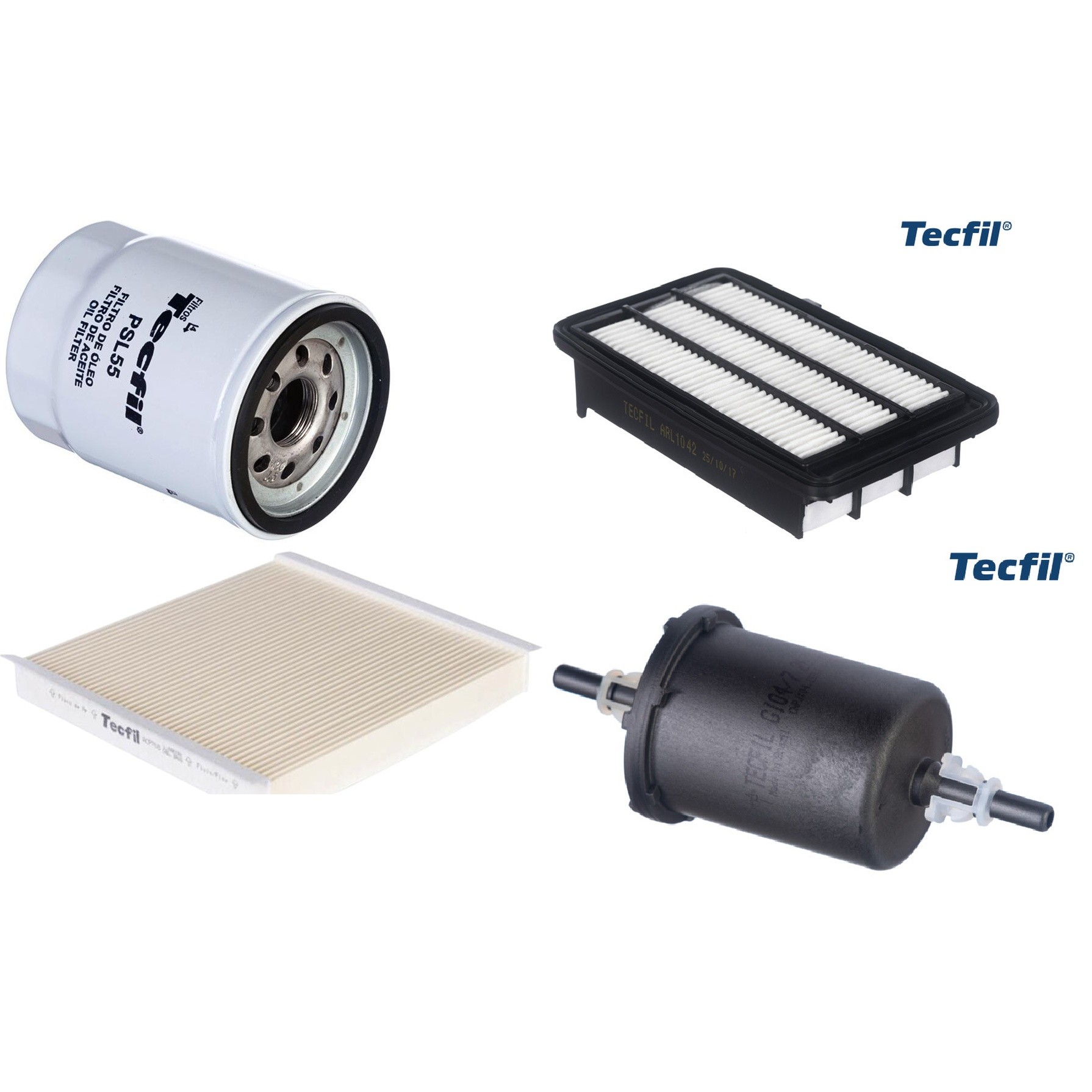 Kit Filtros de Ar do Motor, Óleo, Cabine e Combustível - Tecfil - ACP708 / ARL1042 / GI04/7 / PSL55