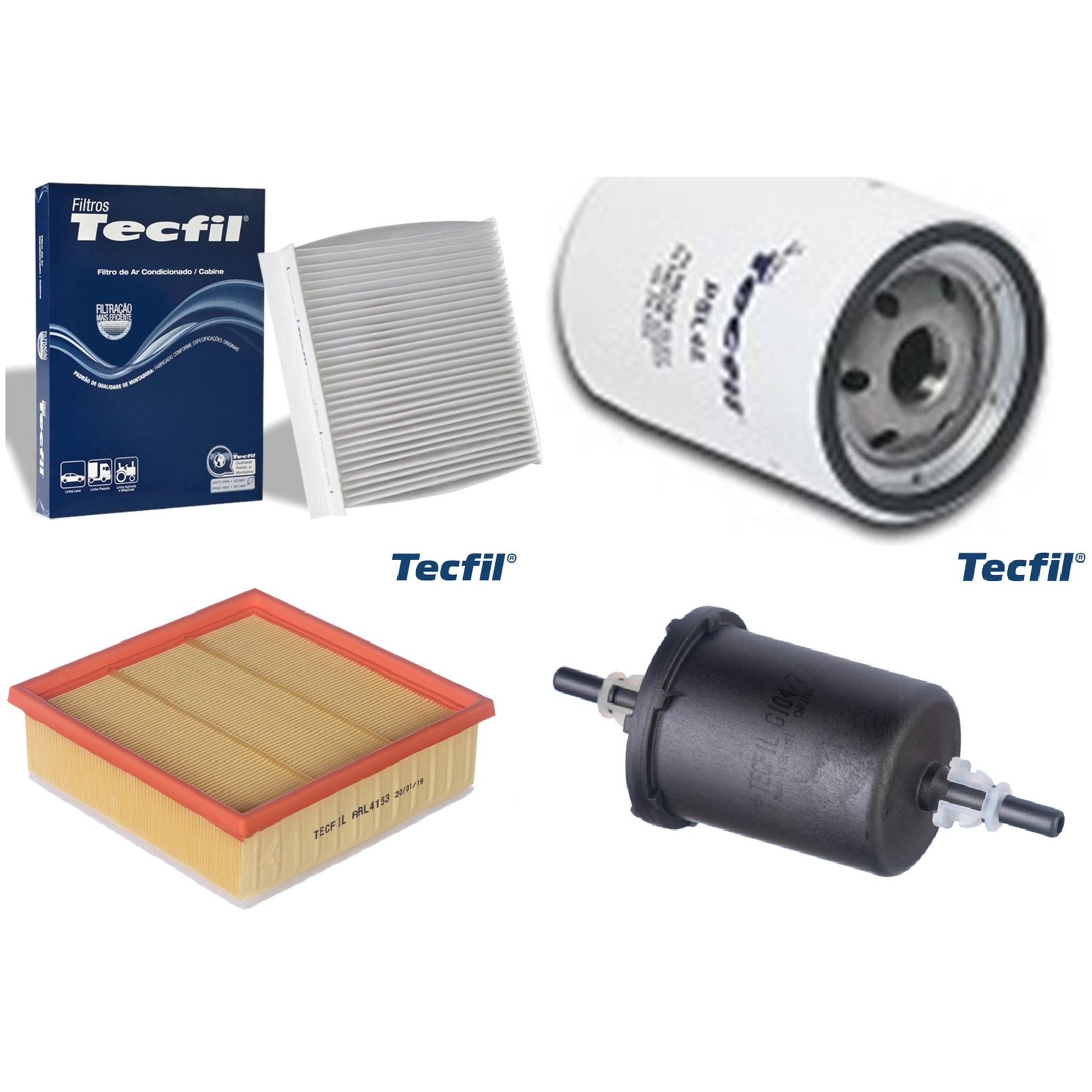 Kit Filtros de Ar do Motor, Óleo, Cabine e Combustível - Tecfil - ACP904 / ARL4153 / GI04/7 / PSL45