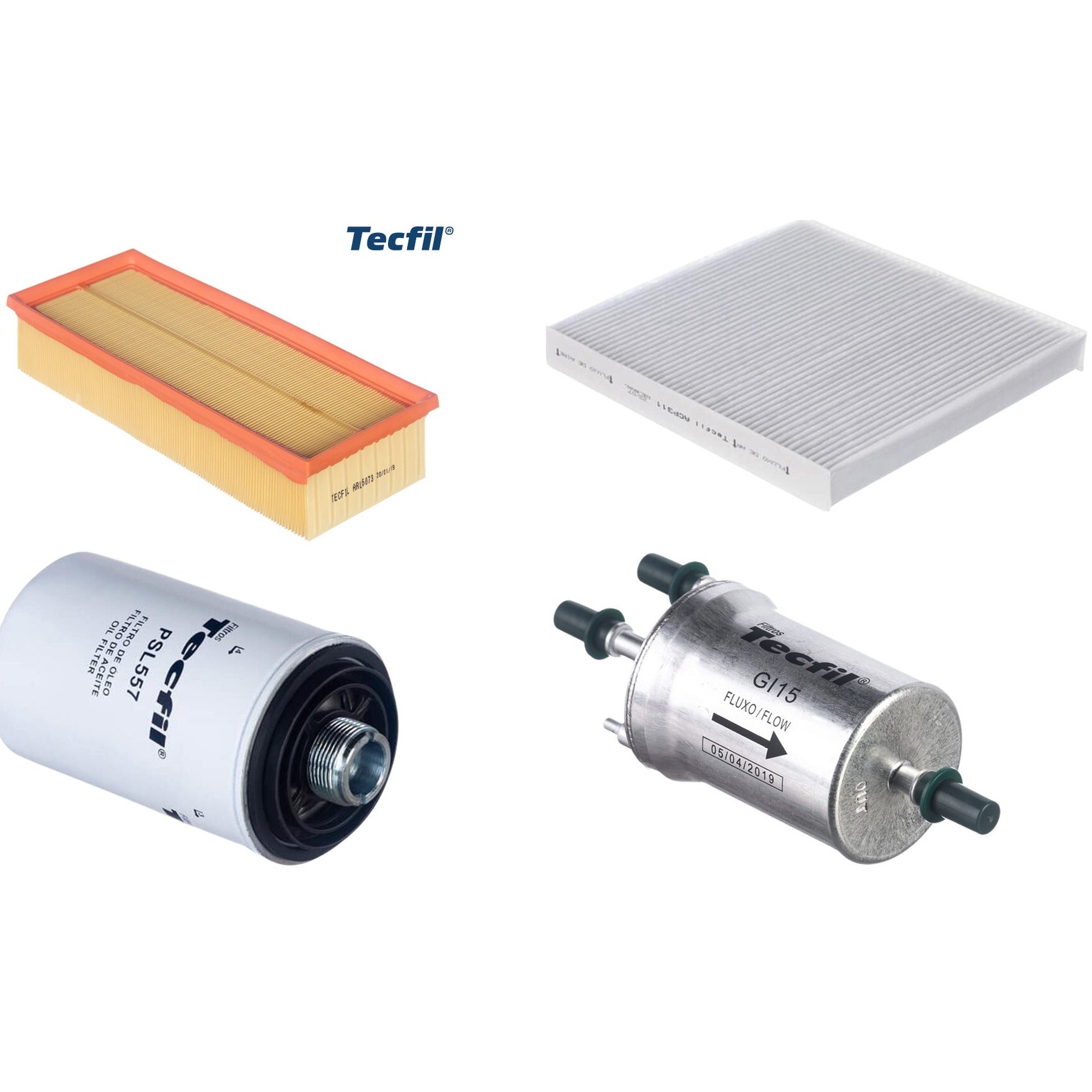 Kit Filtros de Ar do Motor, Óleo, Cabine e Combustível - Tecfil - ACP311 / ARL6073 / GI15 / PSL557