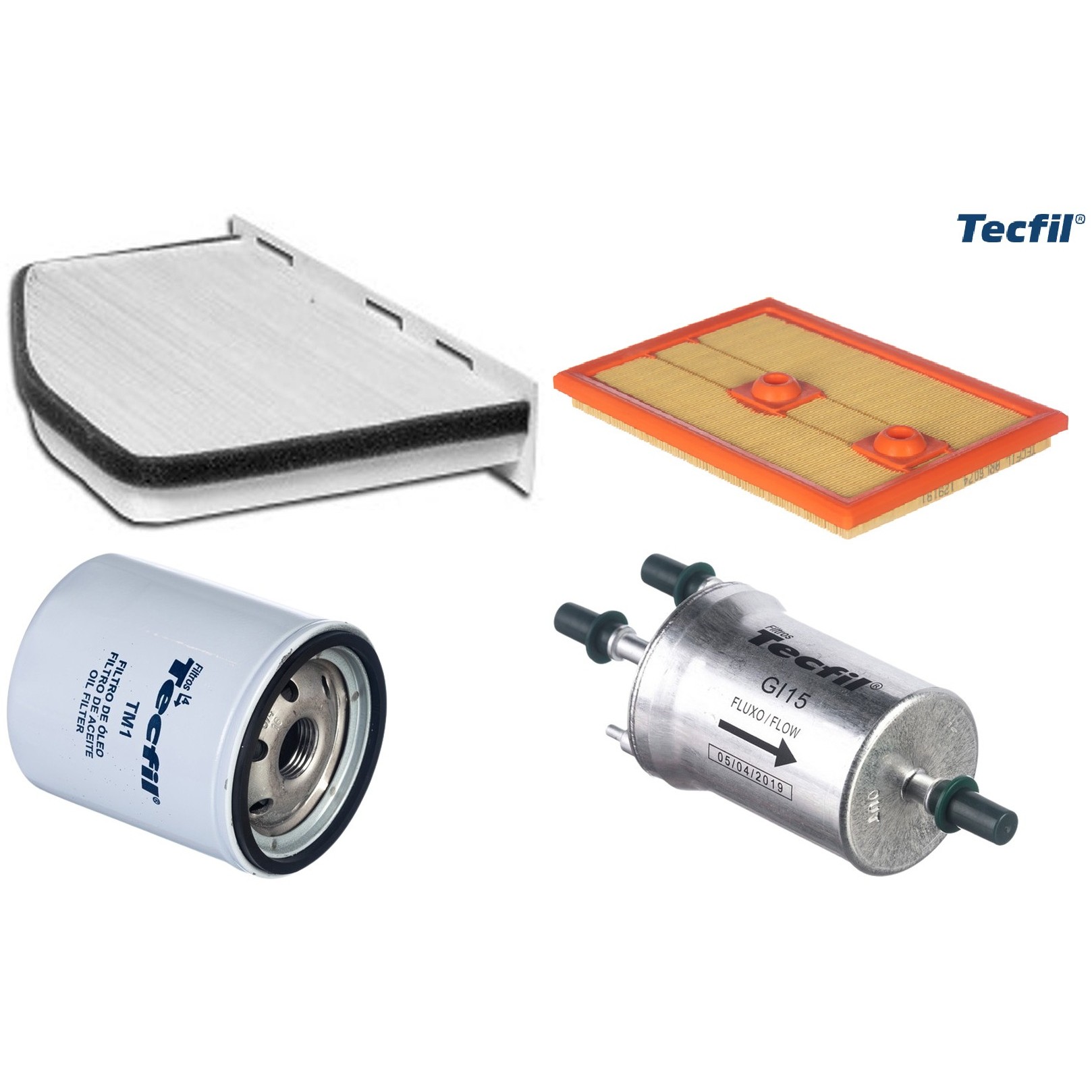 Kit Filtros de Ar do Motor, Óleo, Cabine e Combustível - Tecfil - ACP309 / ARL6074 / GI15 / PSL34M-(TM1)