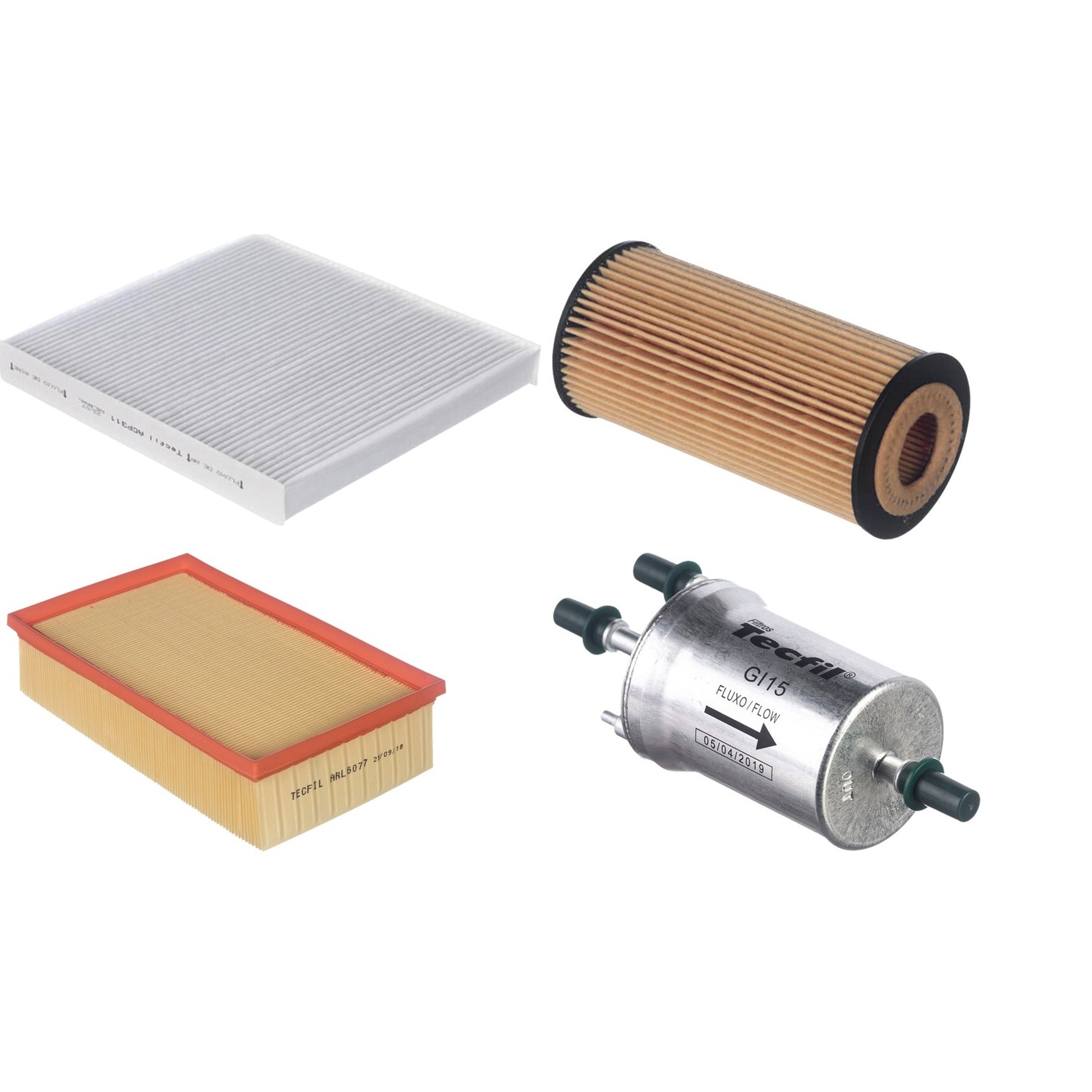 Kit Filtros de Ar do Motor, Óleo, Cabine e Combustível - Tecfil - ACP311 / ARL6077 / GI15 / PEL680