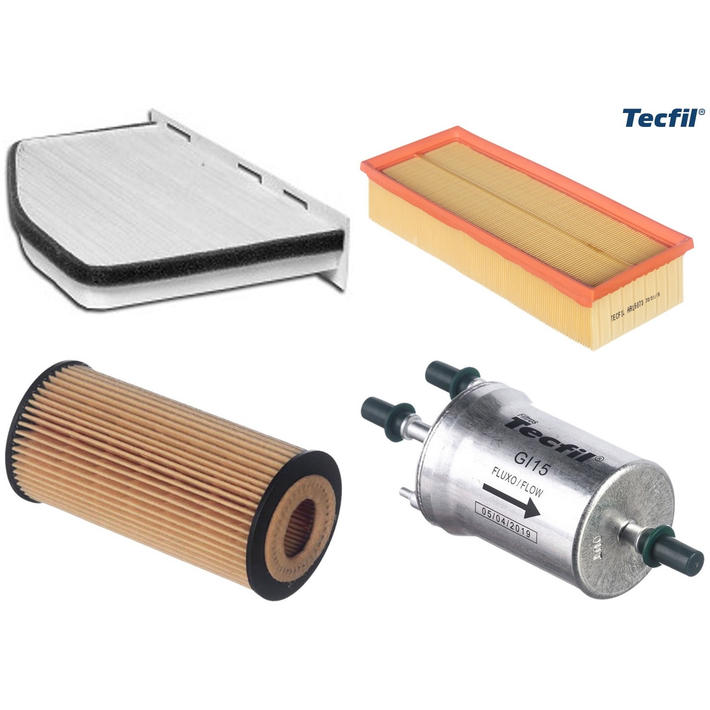Kit Filtros de Ar do Motor, Óleo, Cabine e Combustível - Tecfil - ACP309 / ARL6073 / GI15 / PEL680