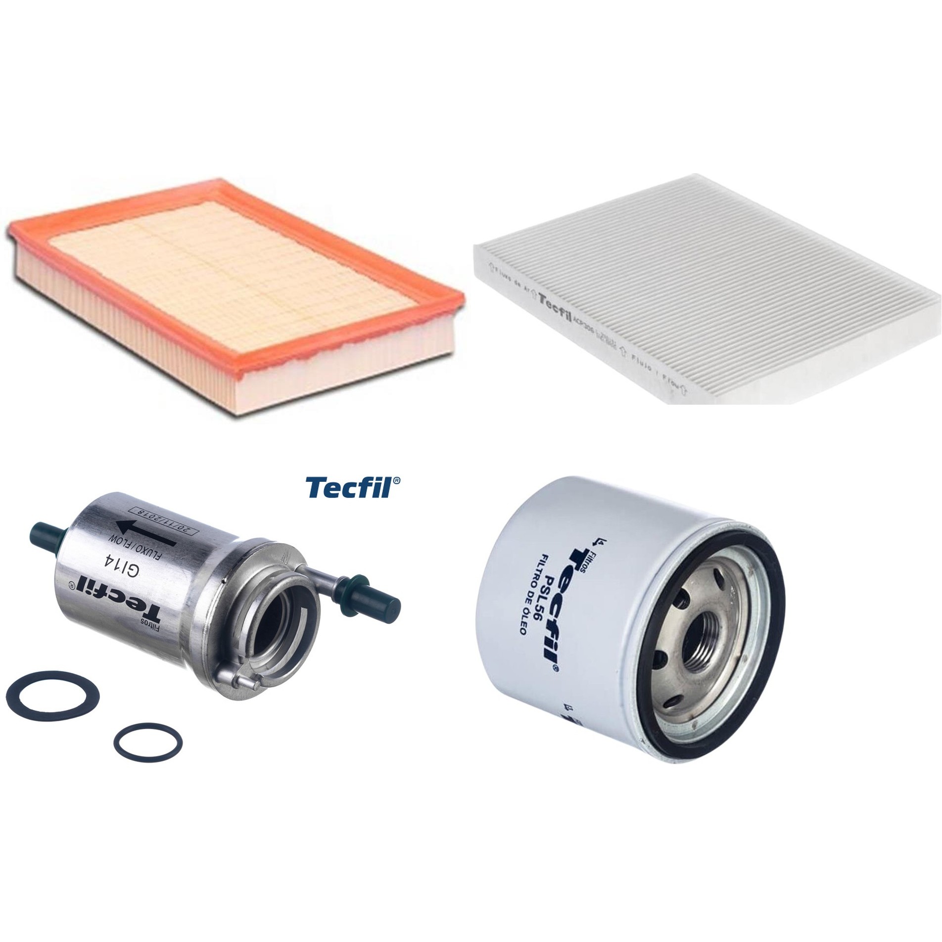 Kit Filtros de Ar do Motor, Óleo, Cabine e Combustível - Tecfil - ACP306 / ARL6095 / GI14 / PSL56