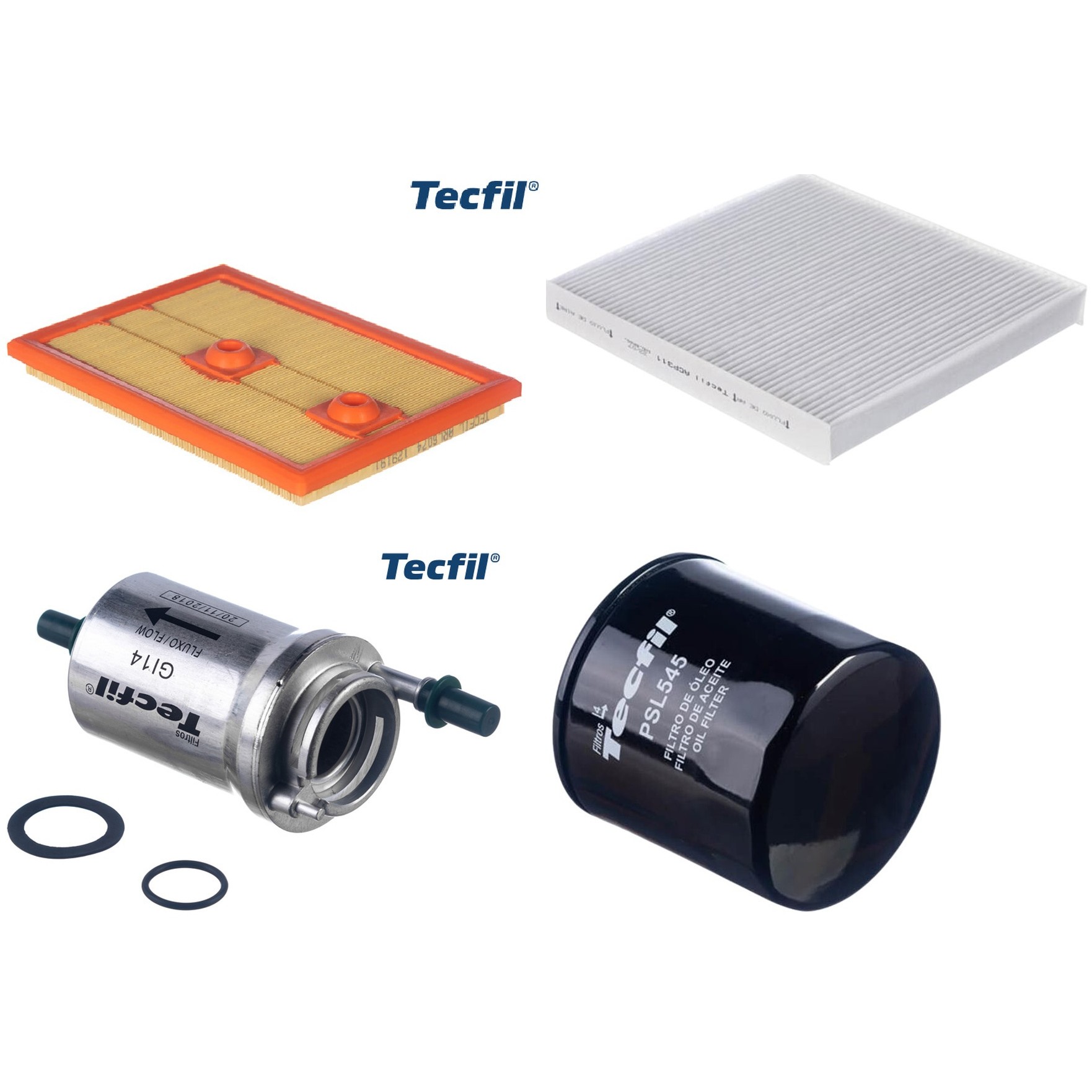 Kit Filtros de Ar do Motor, Óleo, Cabine e Combustível - Tecfil - ACP311 / ARL6074 / GI14 / PSL545