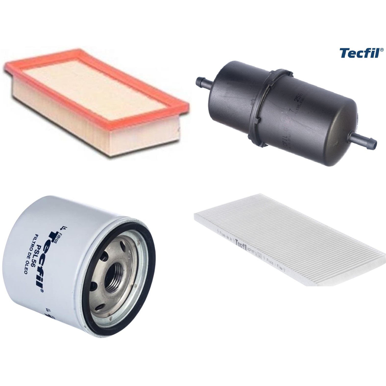 Kit Filtros de Ar do Motor, Óleo, Cabine e Combustível - Tecfil - ACP197 / ARL2505 / GI40/7 / PSL56