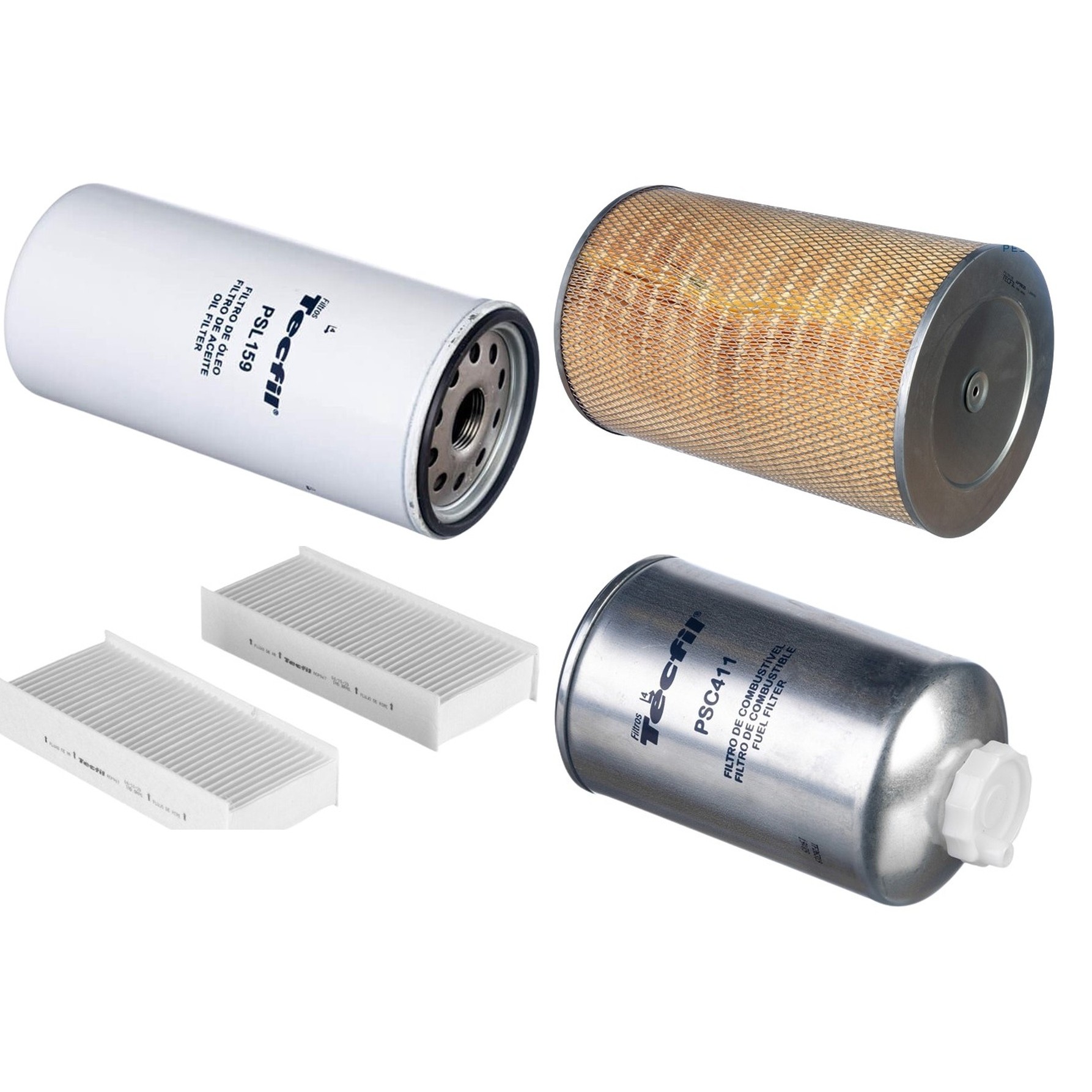 Kit Filtros de Ar do Motor, Óleo, Cabine e Combustível - Tecfil - ACP967/9 / AP9835 / PSC411 / PSL159