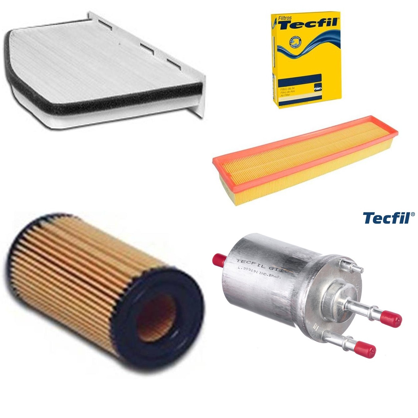 Kit Filtros de Ar do Motor, Óleo, Cabine e Combustível - Tecfil - ACP309 / ARL6099 / GI18 / PEL313