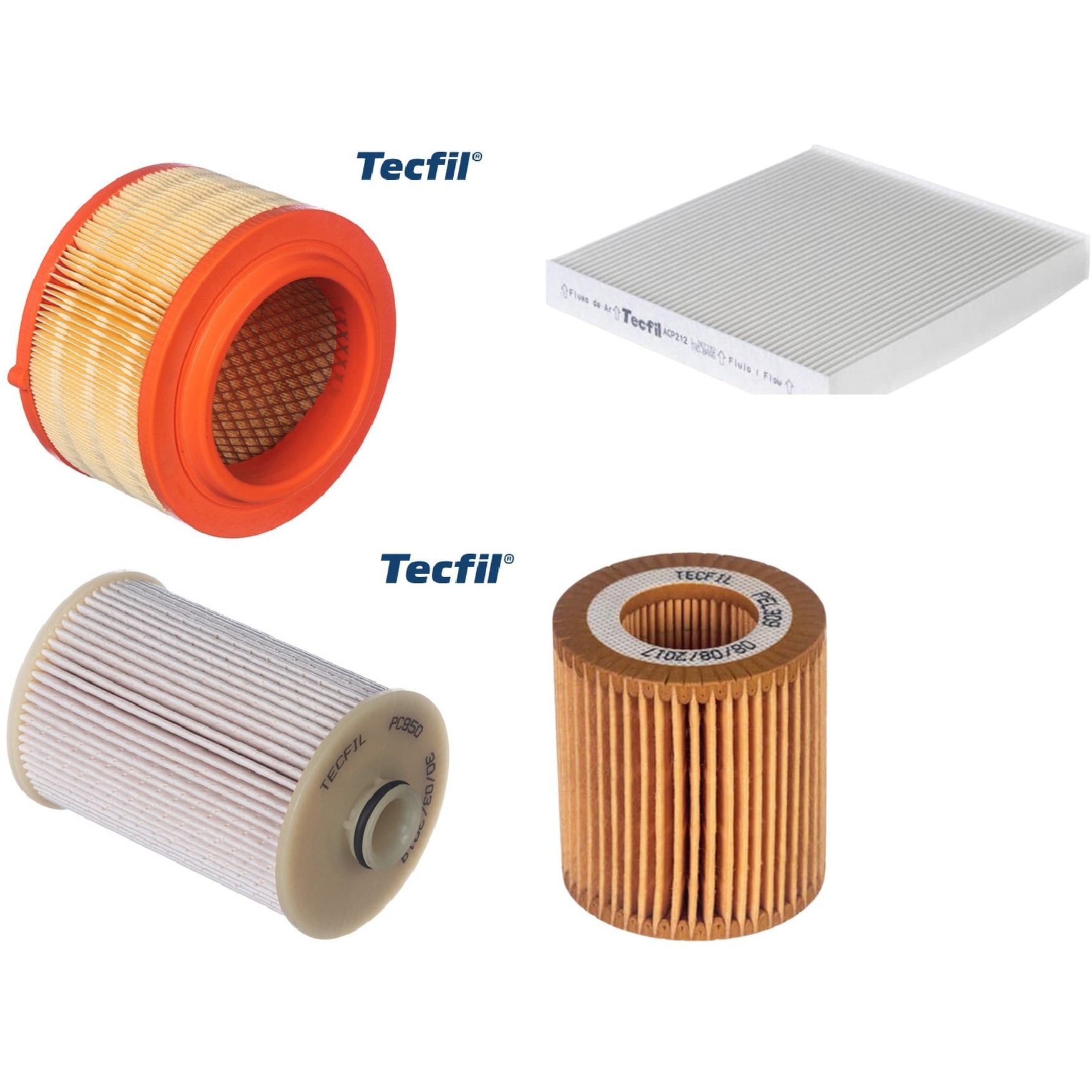 Kit Filtros de Ar do Motor, Óleo, Cabine e Combustível - Tecfil - ACP212 / ARS7994 / PC950 / PEL309