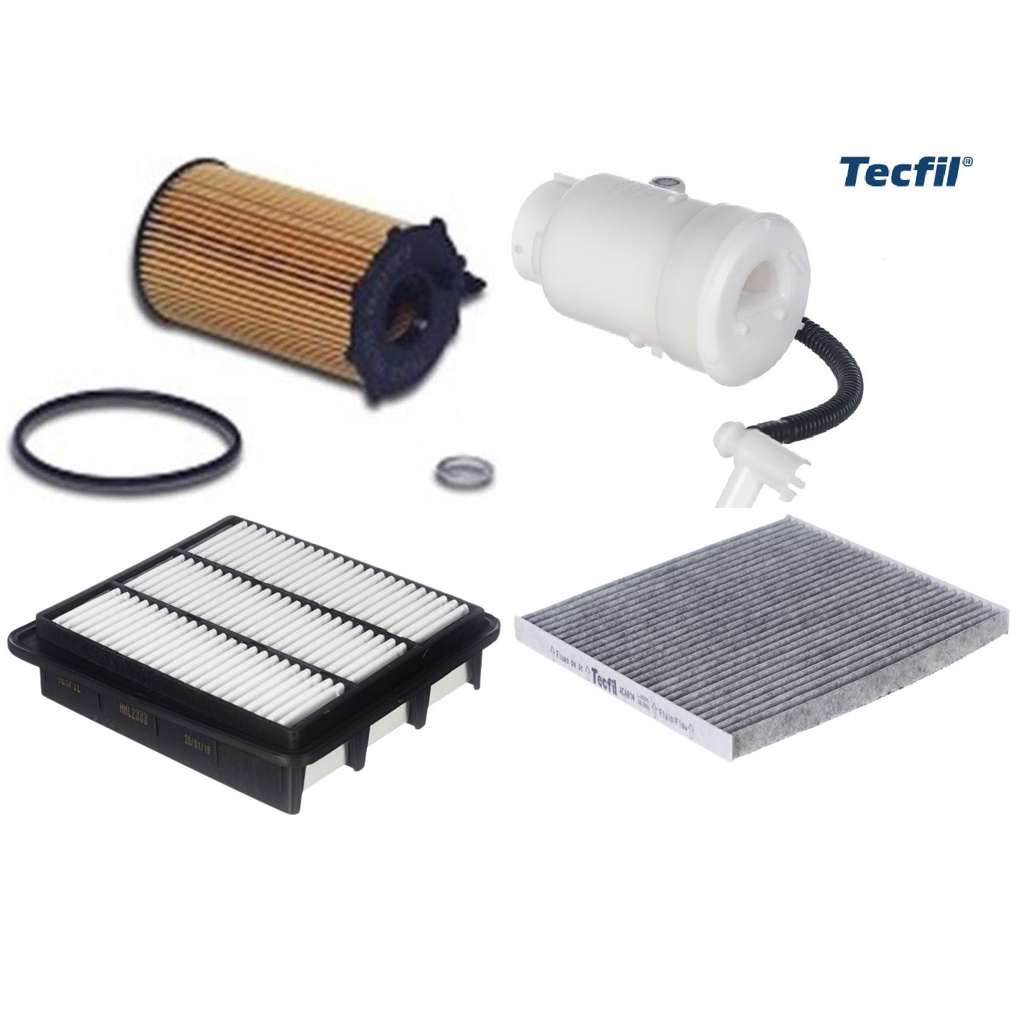 Kit Filtros de Ar do Motor, Óleo, Cabine e Combustível - Tecfil - ACA814 / ARL2333 / FBT2357 / PEL722