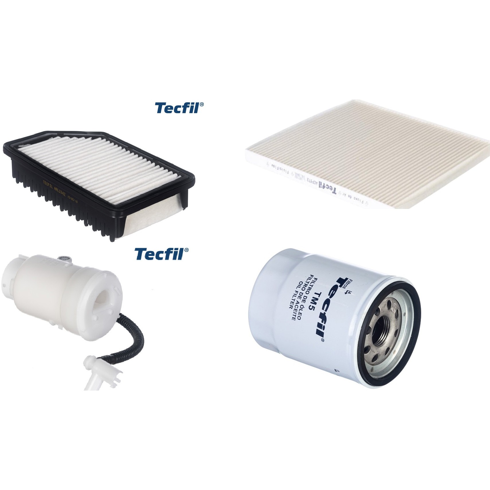 Kit Filtros de Ar do Motor, Óleo, Cabine e Combustível - Tecfil - ACP972 / ARL2342 / FBT2357 / PSL55M-(TM5)