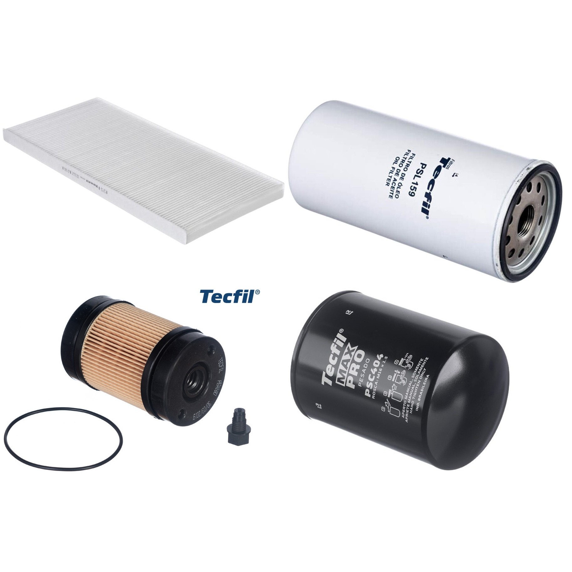 Kit Filtros de Ar do Motor, Óleo, Cabine e Combustível - Tecfil - ACP966 / PEA160 / PSC404 / PSL159