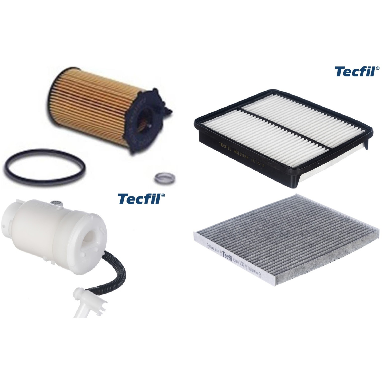 Kit Filtro de Ar, Combustível, Óleo e Ar Condicionado - Tecfil - ACA814 / ARL2336 / FBT2357 / PEL722