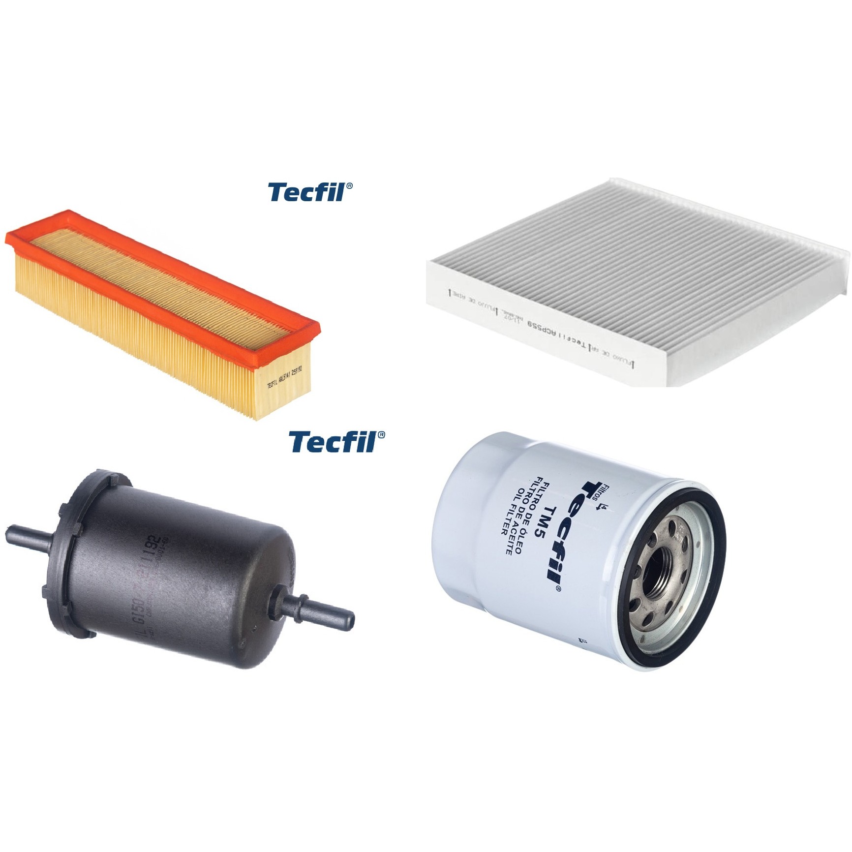 Kit Filtros de Ar do Motor, Óleo, Cabine e Combustível - Tecfil - ACP559 / ARL5141 / GI50/7 / PSL55M-(TM5)