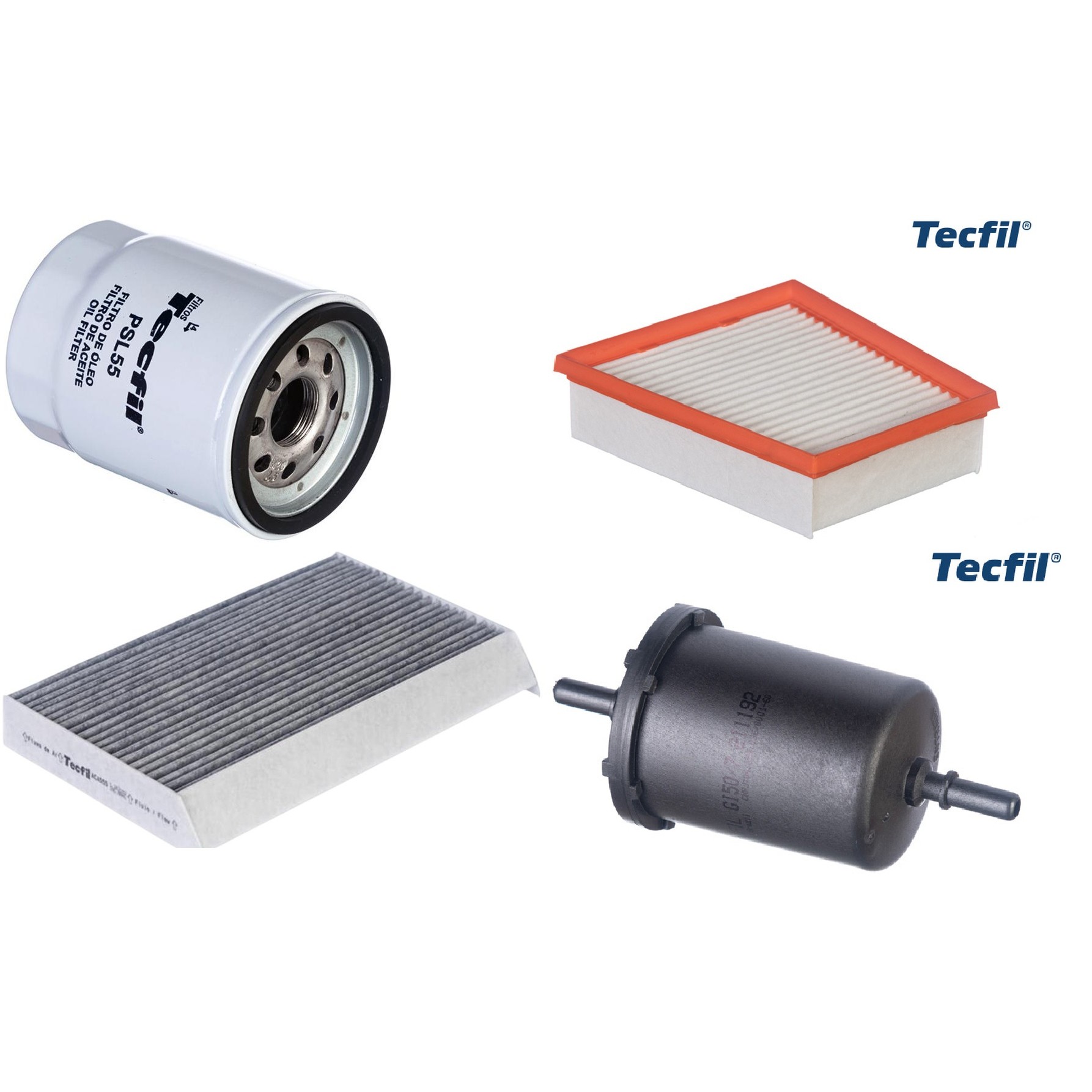 Kit Filtros de Ar do Motor, Óleo, Cabine e Combustível - Tecfil - ACA555 / ARL5143 / GI50/7 / PSL55