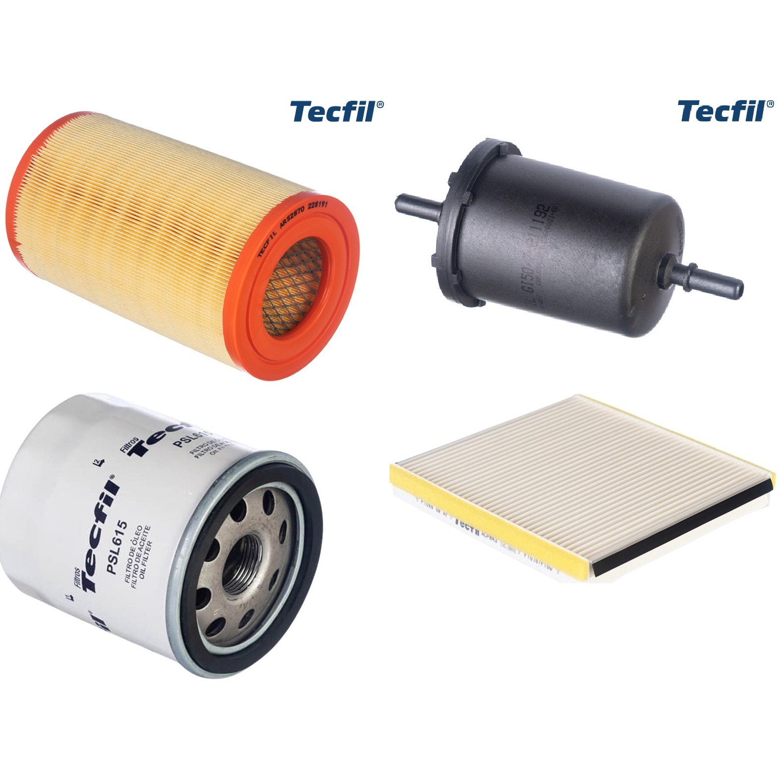 Kit Filtros de Ar do Motor, Óleo, Cabine e Combustível - Tecfil - ACP843 / ARS2870 / GI50/7 / PSL615