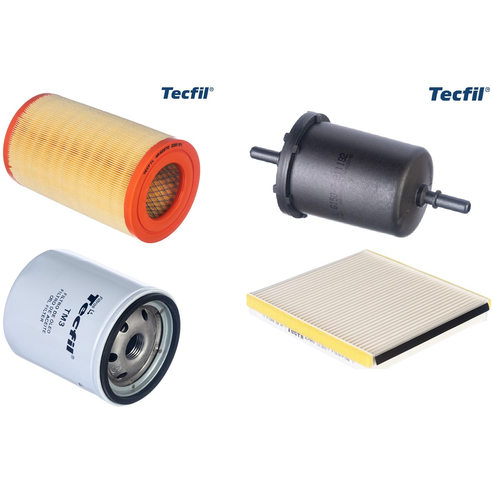 Kit Filtros de Ar do Motor, Óleo, Cabine e Combustível - Tecfil - ACP843 / ARS2870 / GI50/7 / PSL18M-(TM3)