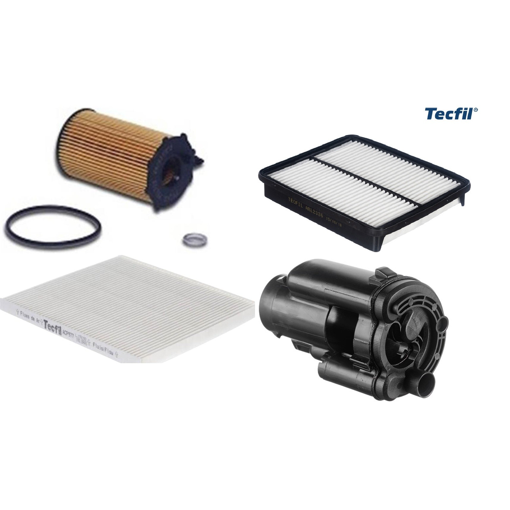 Kit Filtro de Ar, Combustível, Óleo e Ar Condicionado - Tecfil - ACP977 / ARL2336 / FBT2370 / PEL722