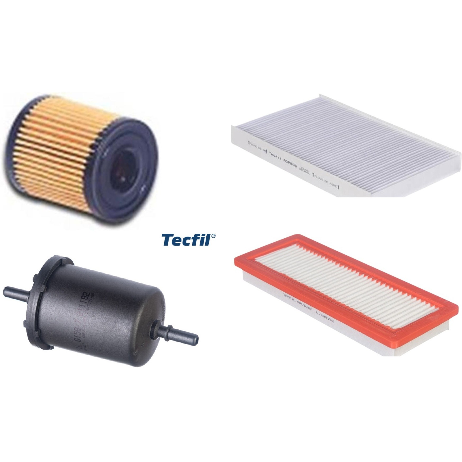 Kit Filtros de Ar do Motor, Óleo, Cabine e Combustível - Tecfil - ACP809 / ARL5057 / GI50/7 / PEL108