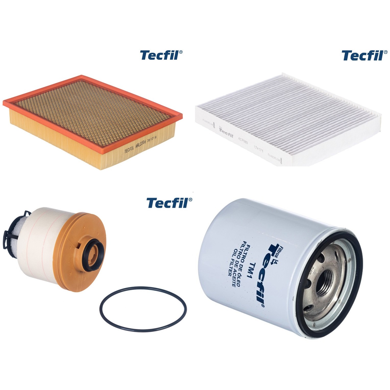 Kit Filtros de Ar do Motor, Óleo, Cabine e Combustível - Tecfil - ACP889 / ARL2206 / PC953 / PSL34M-(TM1)