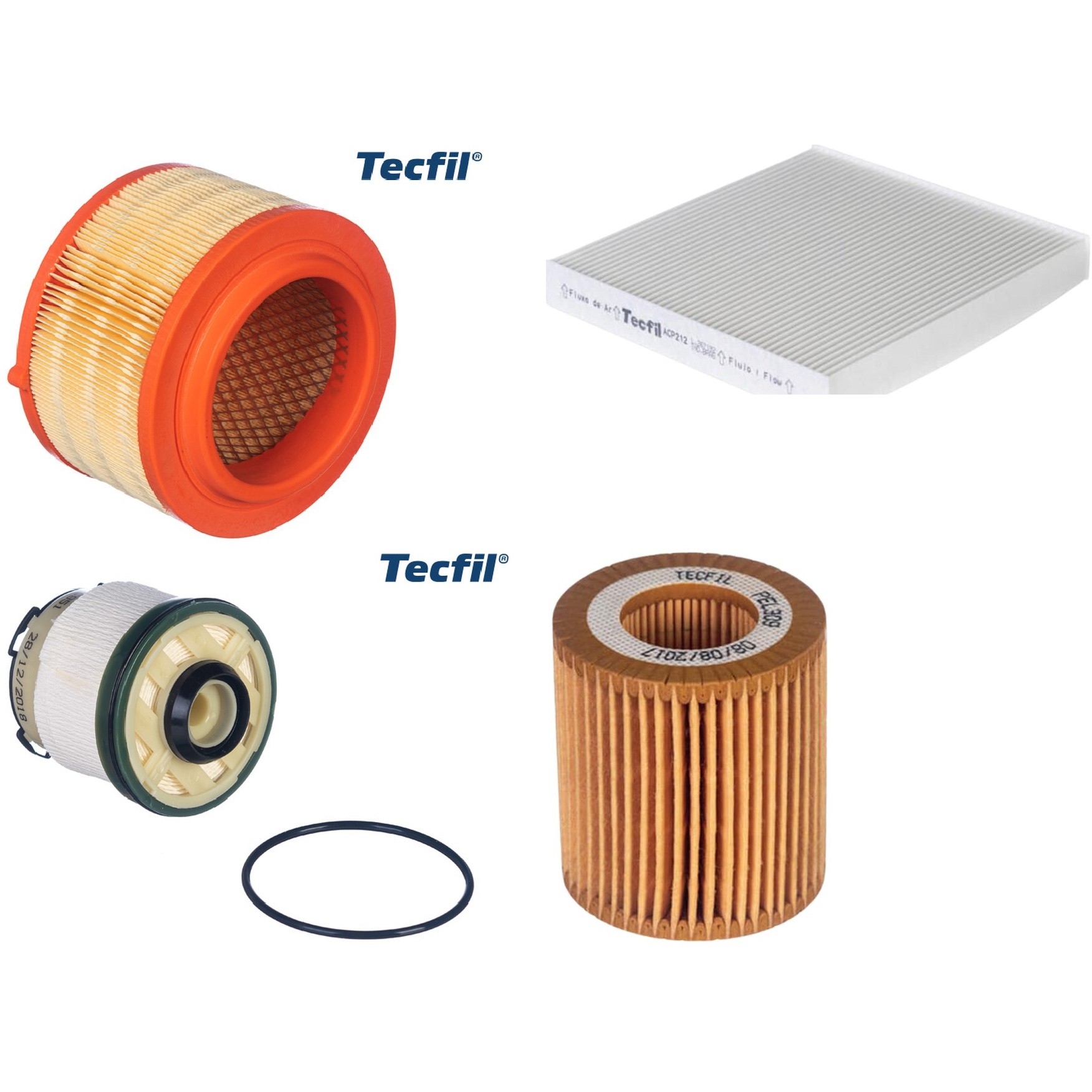 Kit Filtros de Ar do Motor, Óleo, Cabine e Combustível - Tecfil - ACP212 / ARS7994 / PC951 / PEL309