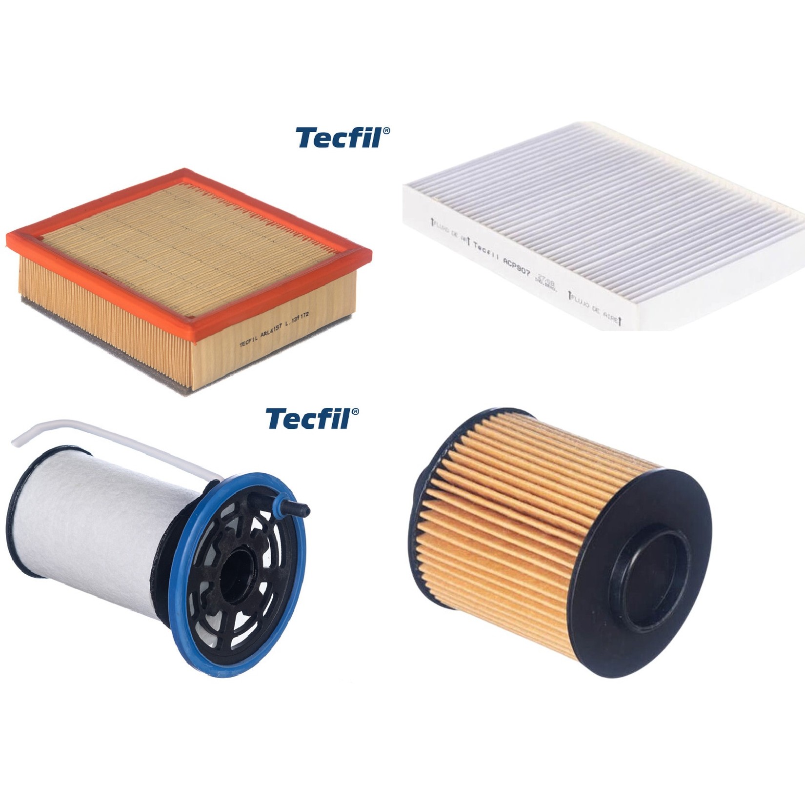 Kit Filtros de Ar do Motor, Óleo, Cabine e Combustível - Tecfil - ACP907 / ARL4157 / PEC3041 / PEL727