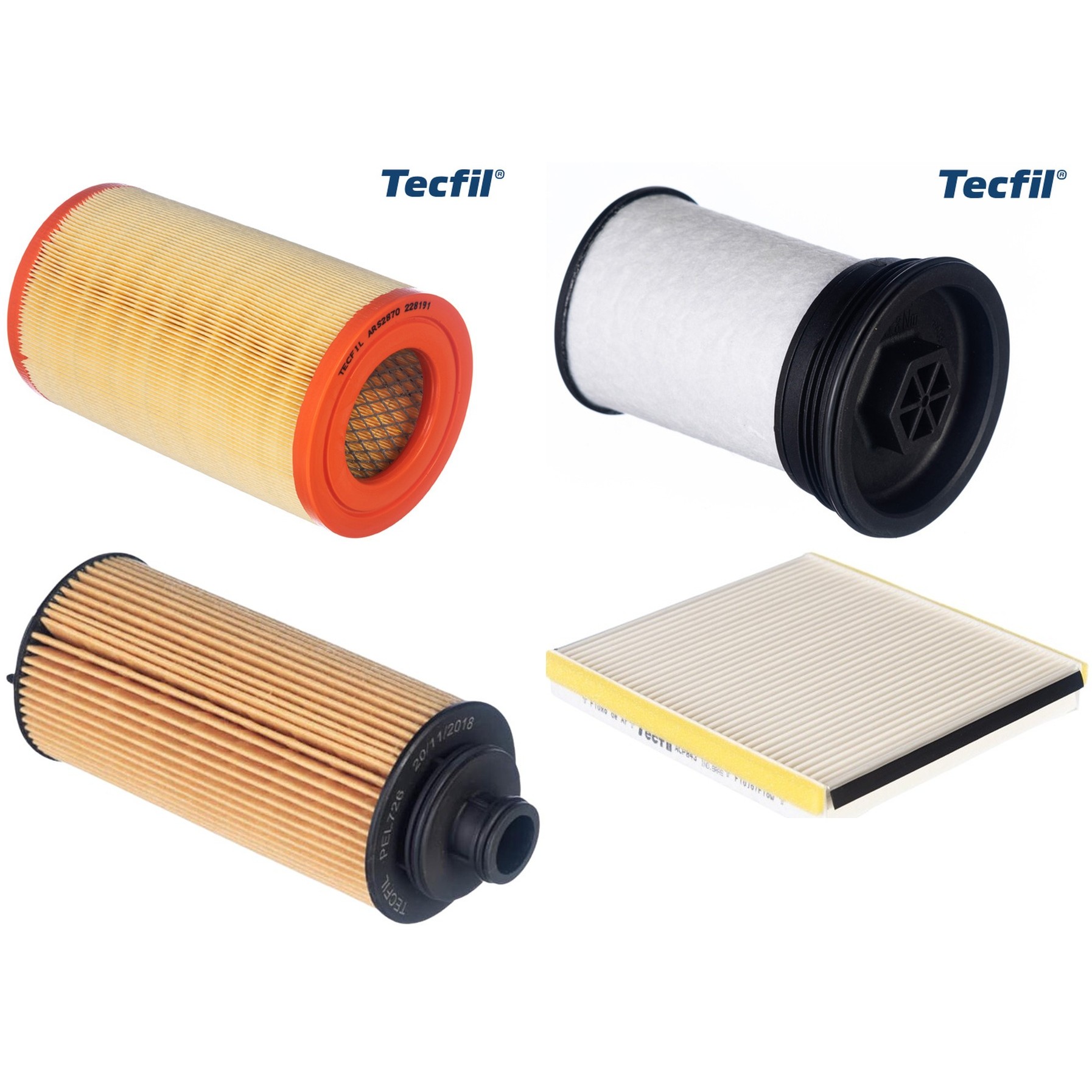 Kit Filtros de Ar do Motor, Óleo, Cabine e Combustível - Tecfil - ACP843 / ARS2870 / PEC3029 / PEL726