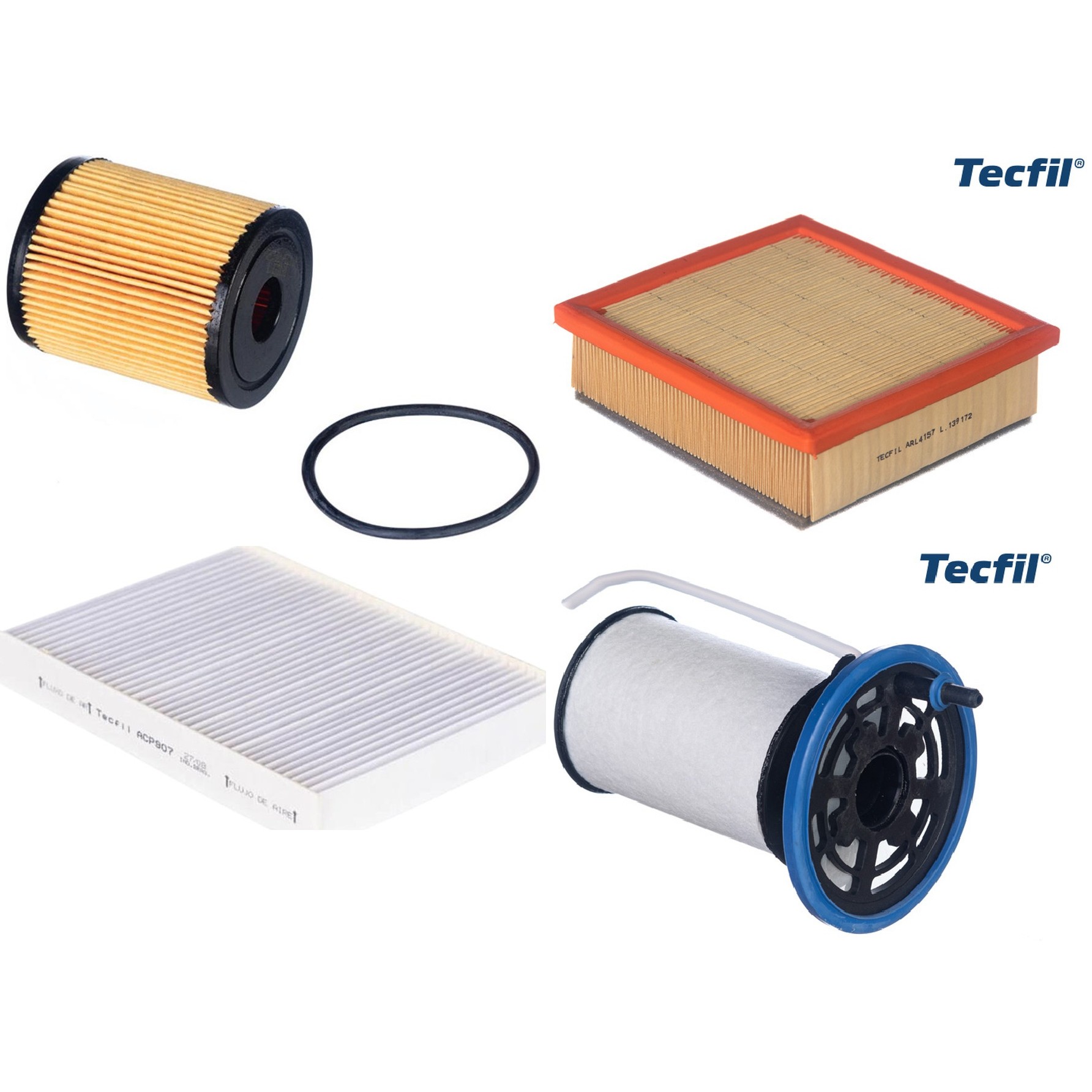 Kit Filtros de Ar do Motor, Óleo, Cabine e Combustível - Tecfil - ACP907 / ARL4157 / PEC3041 / PEL119