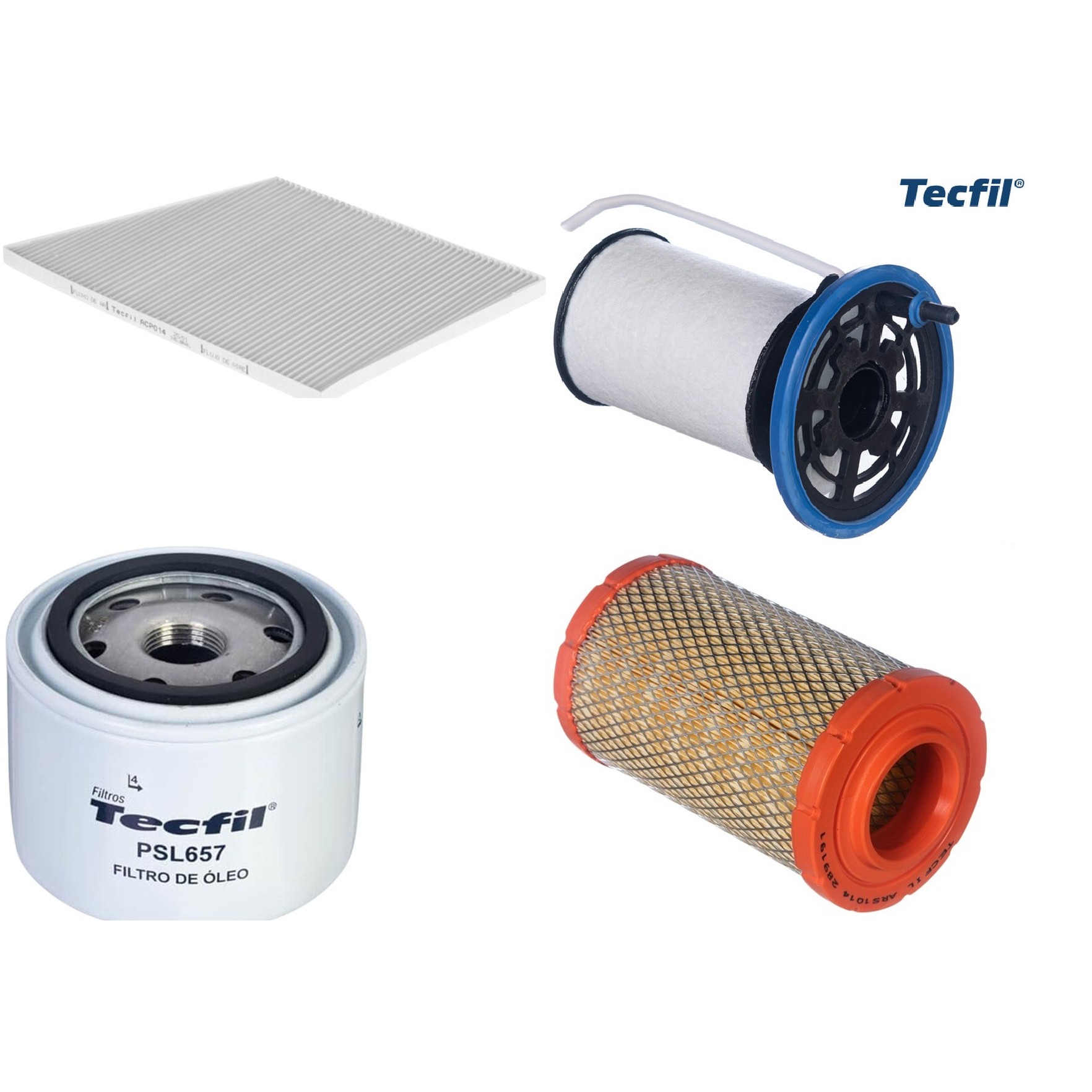 Kit Filtros de Ar do Motor, Óleo, Cabine e Combustível - Tecfil - ACP014 / ARS1014 / PEC3041 / PSL657