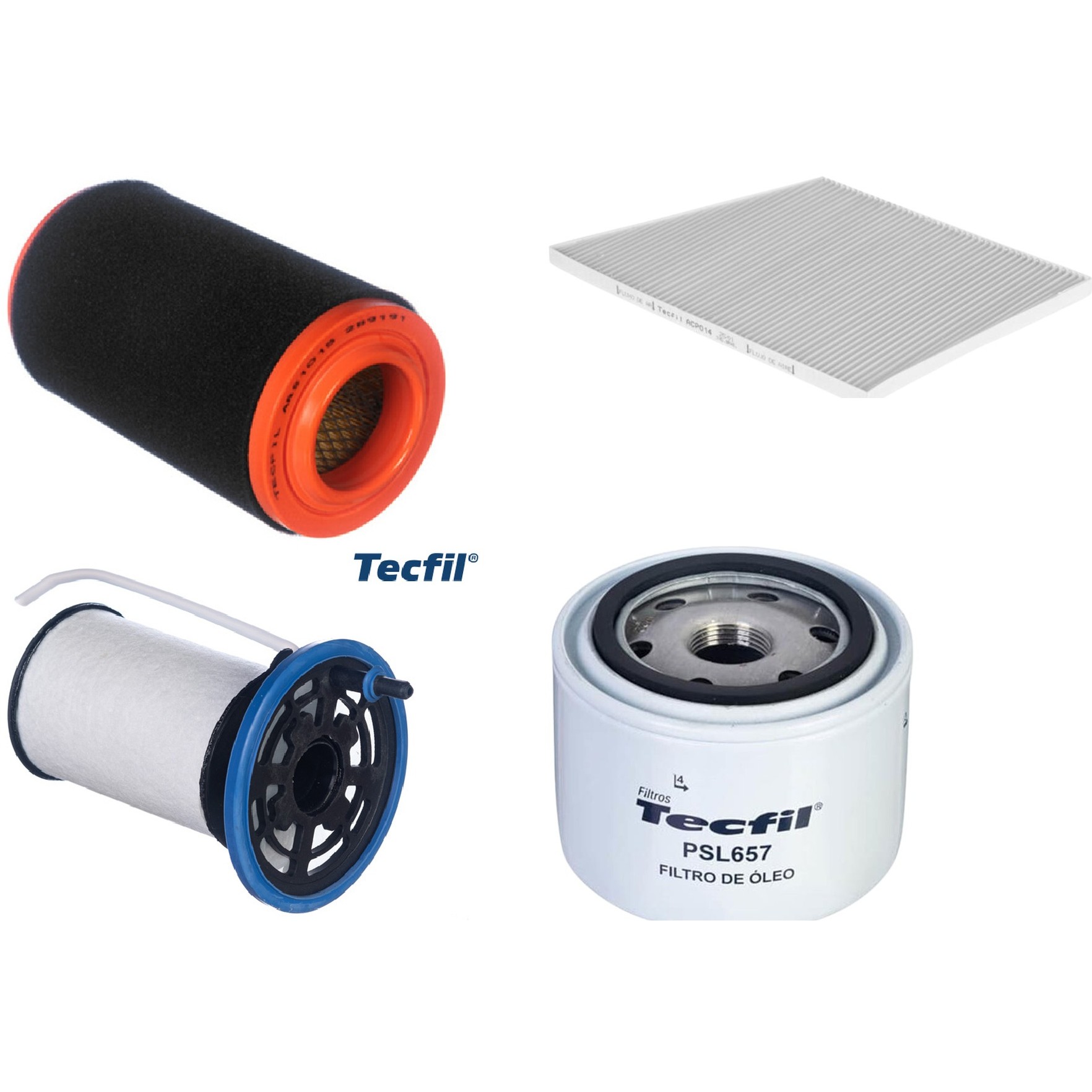 Kit Filtros de Ar do Motor, Óleo, Cabine e Combustível - Tecfil - ACP014 / ARS1015 / PEC3041 / PSL657