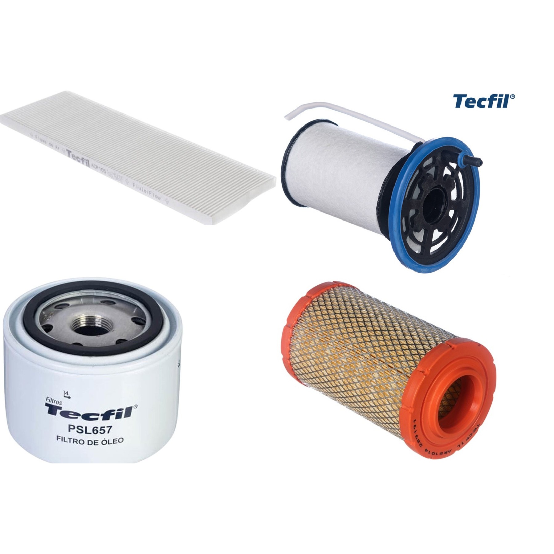 Kit Filtros de Ar do Motor, Óleo, Cabine e Combustível - Tecfil - ACP105 / ARS1014 / PEC3041 / PSL657