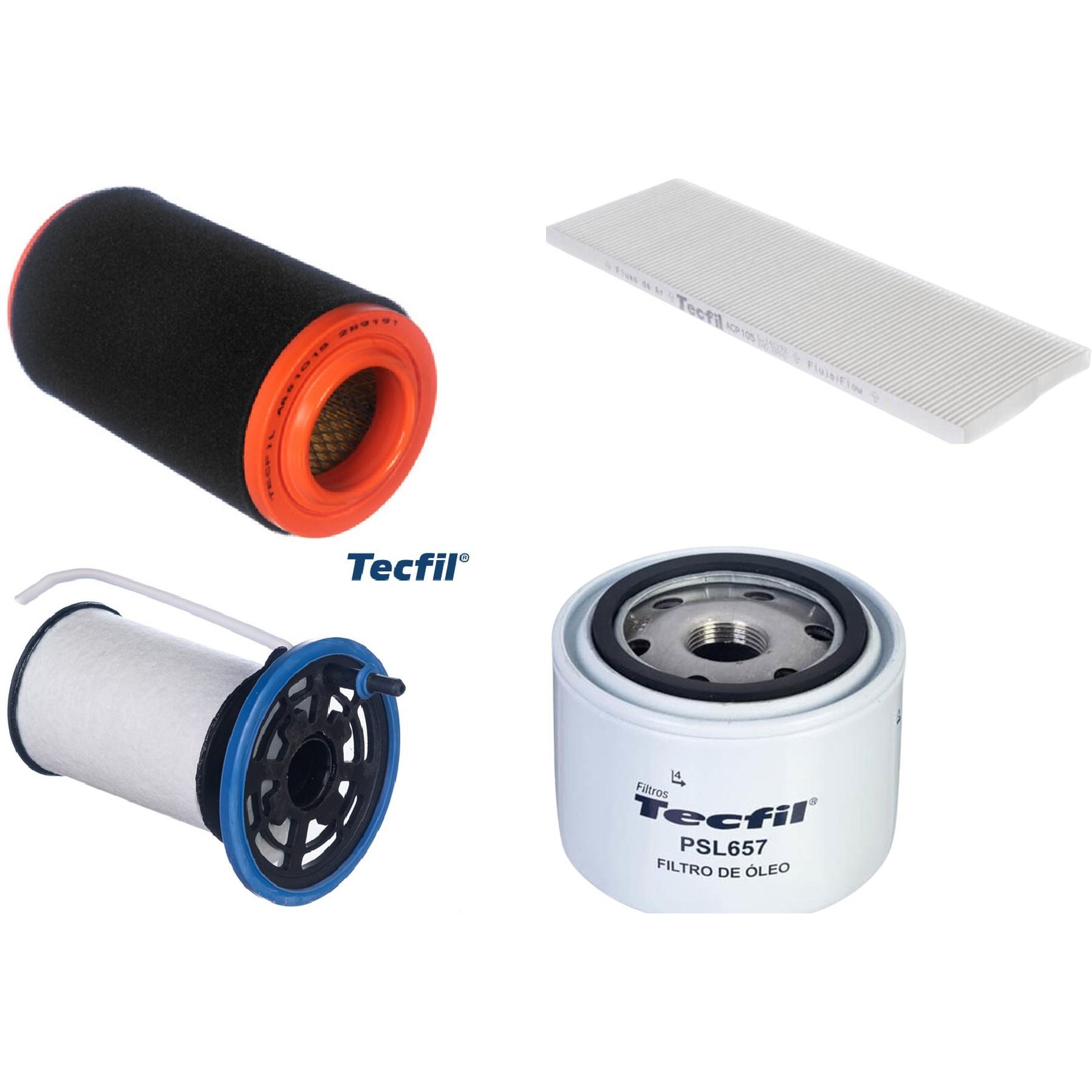 Kit Filtros de Ar do Motor, Óleo, Cabine e Combustível - Tecfil - ACP105 / ARS1015 / PEC3041 / PSL657