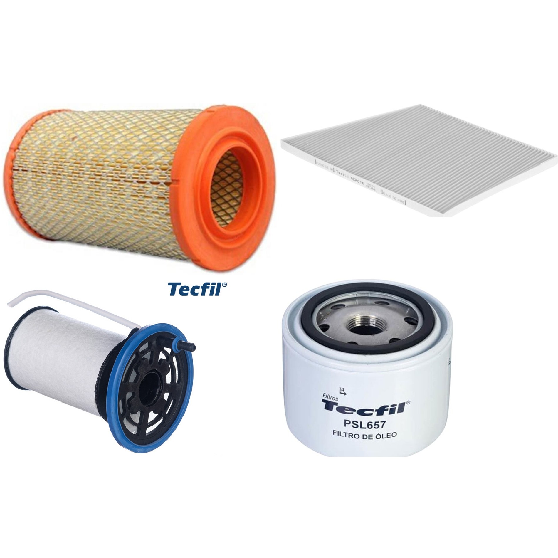 Kit Filtros de Ar do Motor, Óleo, Cabine e Combustível - Tecfil - ACP014 / ARS1013 / PEC3041 / PSL657