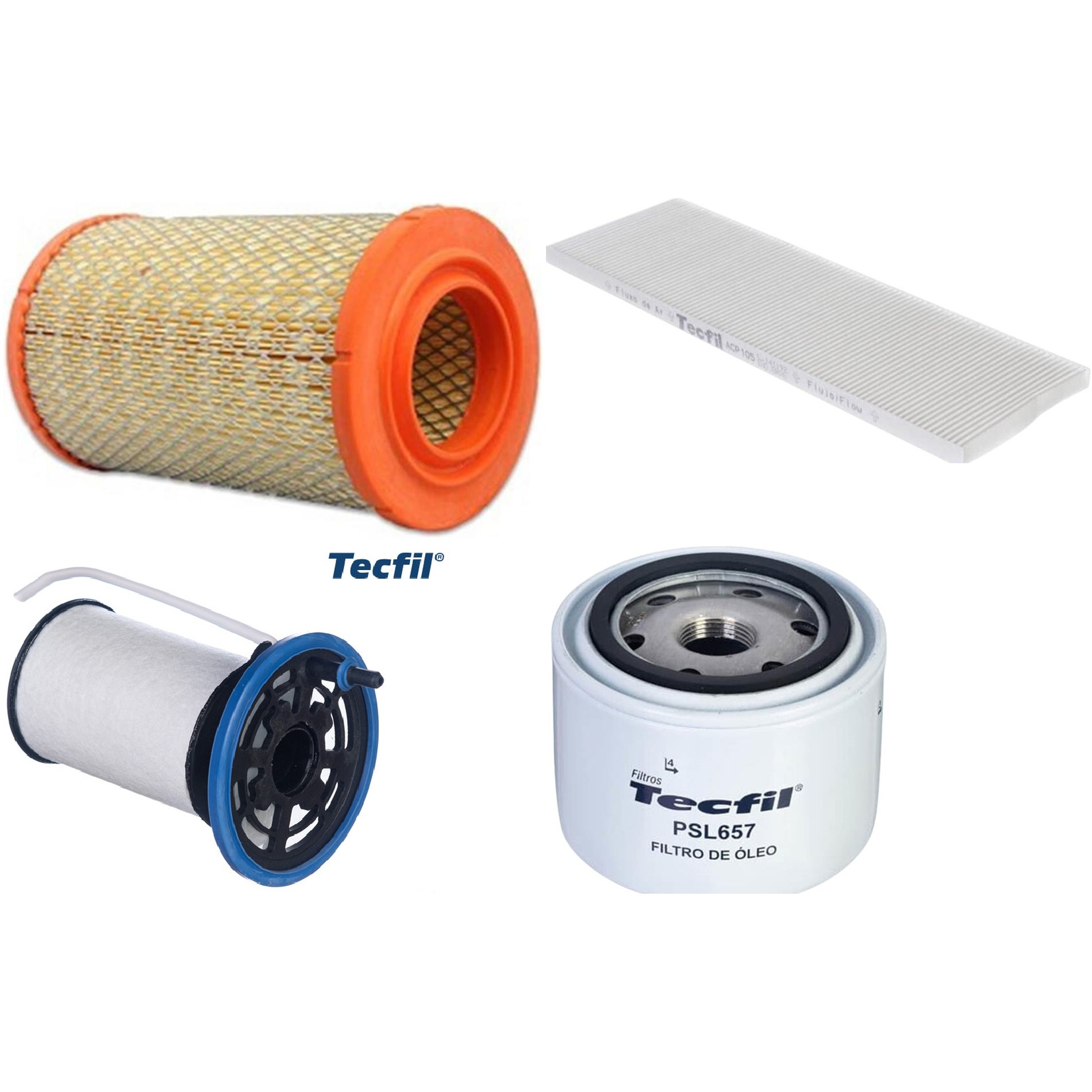 Kit Filtros de Ar do Motor, Óleo, Cabine e Combustível - Tecfil - ACP105 / ARS1013 / PEC3041 / PSL657