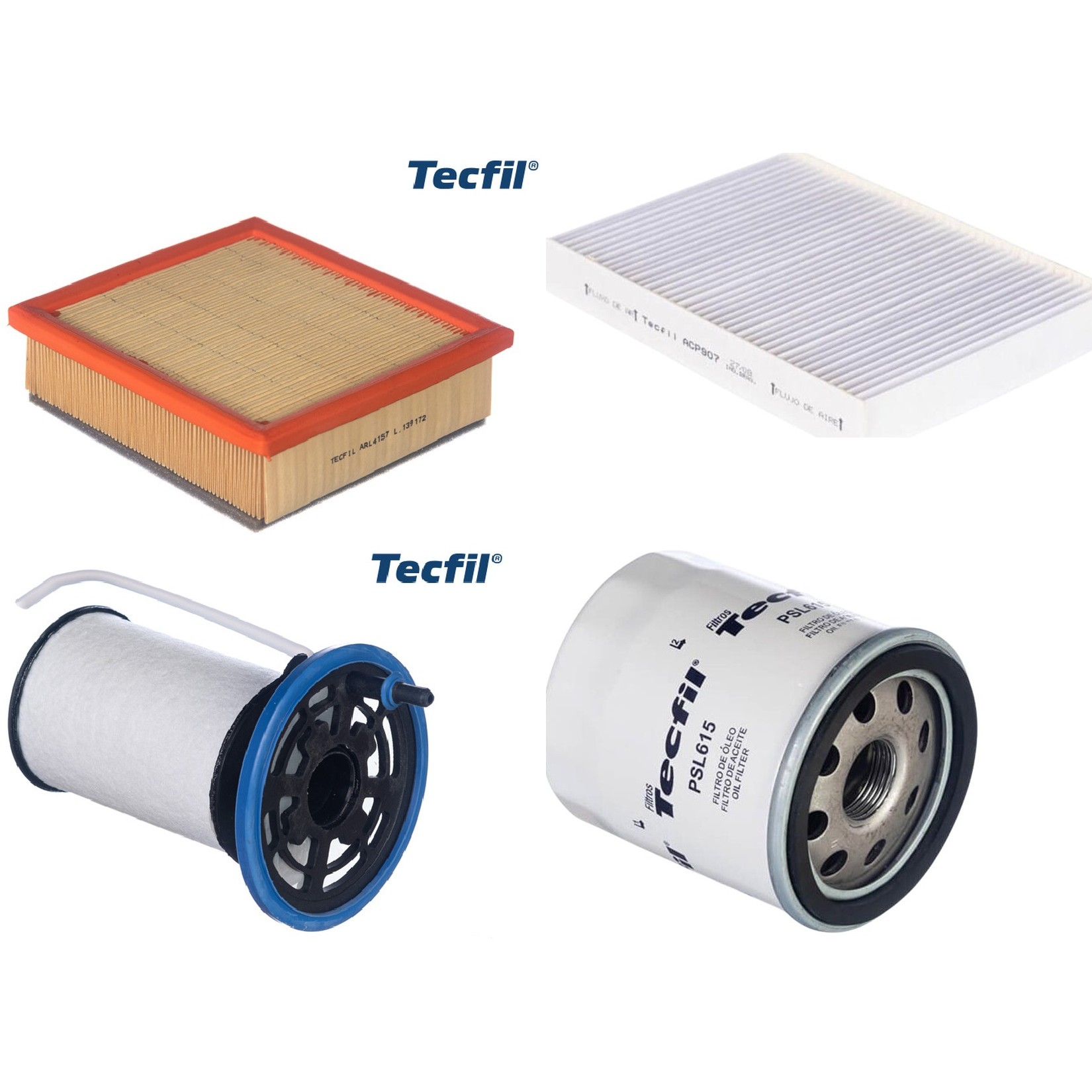 Kit Filtros de Ar do Motor, Óleo, Cabine e Combustível - Tecfil - ACP907 / ARL4157 / PEC3041 / PSL615