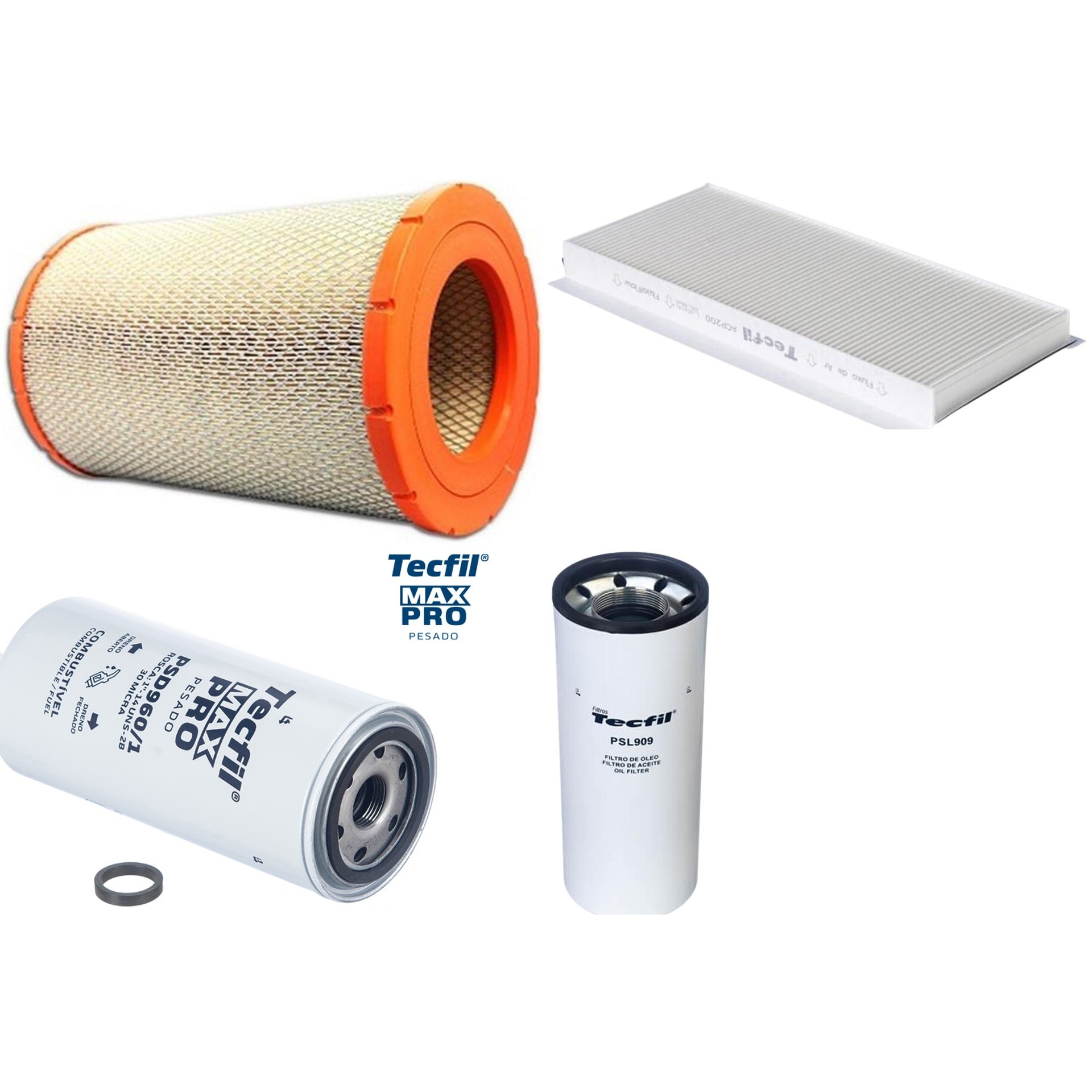 Kit Filtros de Ar do Motor, Óleo, Cabine e Combustível - Tecfil - ACP200 / ARS9839 / PSD960/1 / PSL909