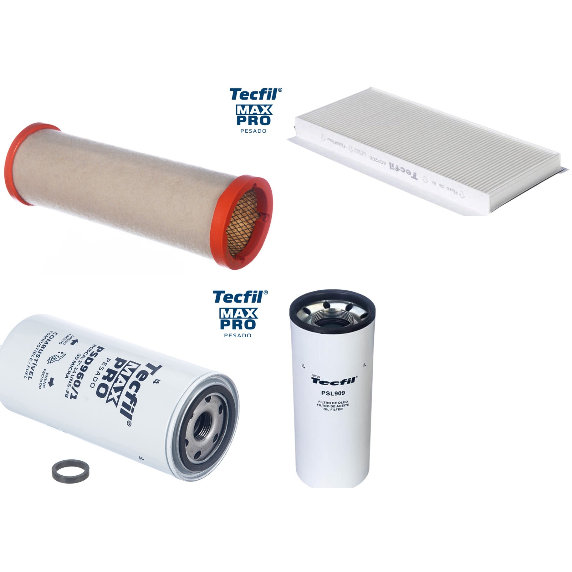 Kit Filtros de Ar do Motor, Óleo, Cabine e Combustível - Tecfil - ACP200 / ASR839 / PSD960/1 / PSL909