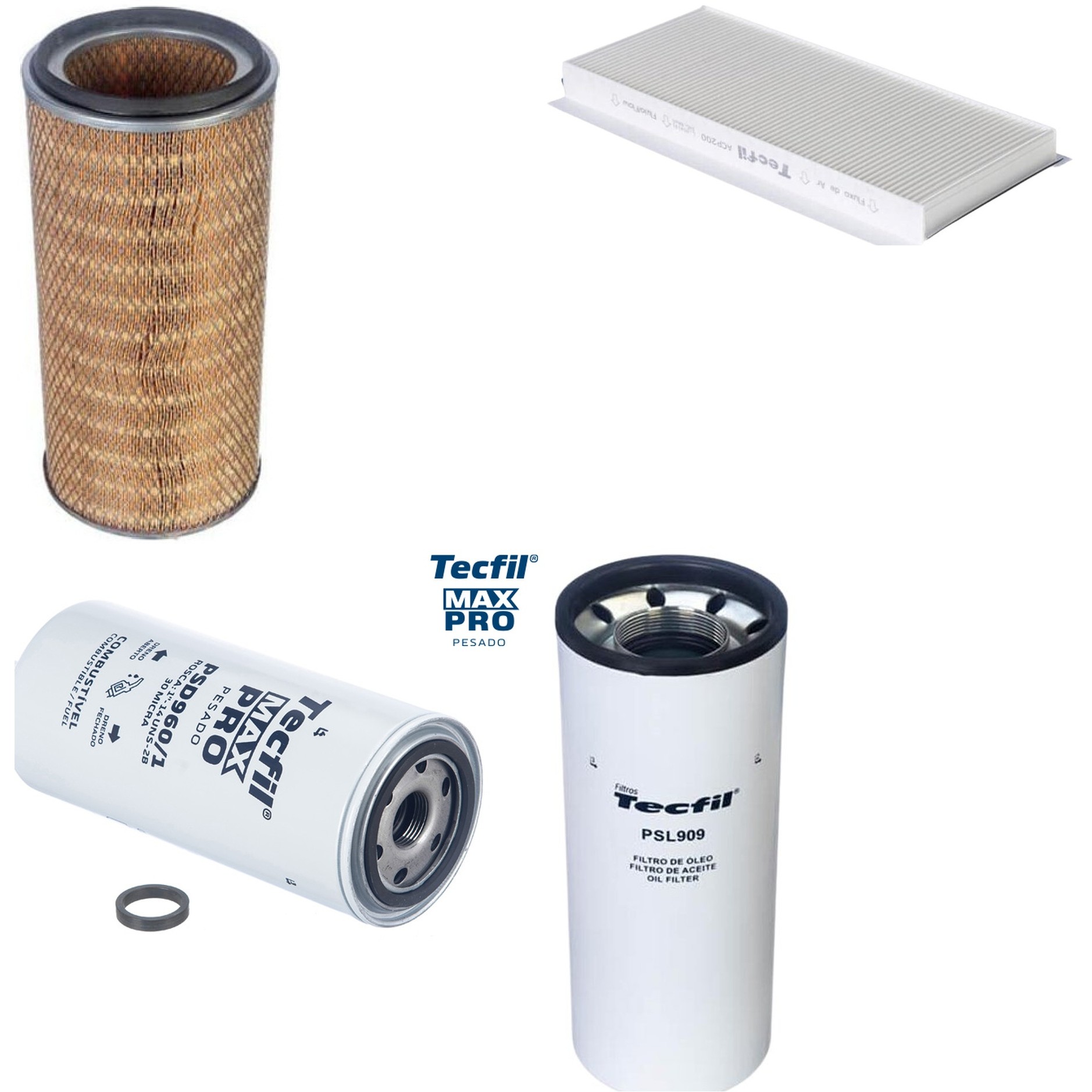Kit Filtros de Ar do Motor, Óleo, Cabine e Combustível - Tecfil - ACP200 / AP5460 / PSD960/1 / PSL909