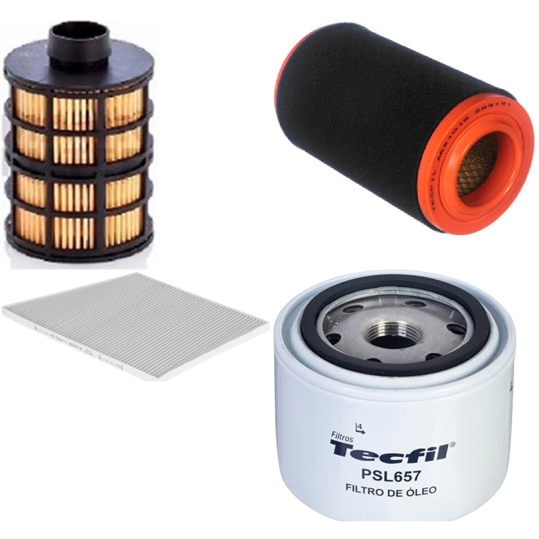 Kit Filtros de Ar do Motor, Óleo, Cabine e Combustível - Tecfil - ACP014 / ARS1015 / PEC3023 / PSL657