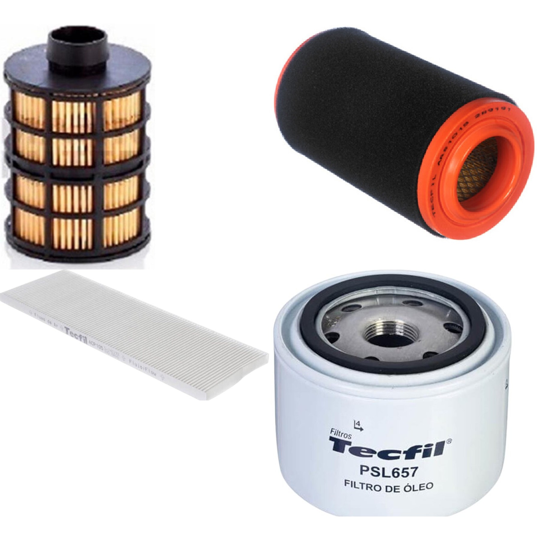 Kit Filtros de Ar do Motor, Óleo, Cabine e Combustível - Tecfil - ACP105 / ARS1015 / PEC3023 / PSL657