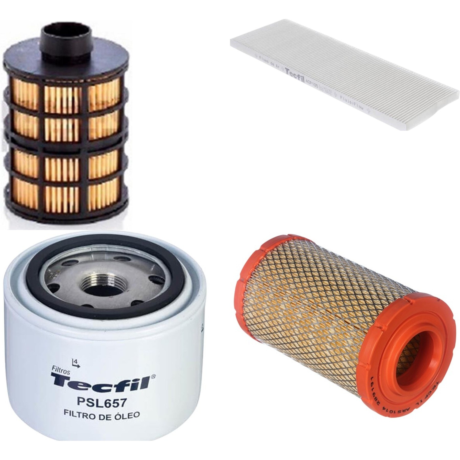 Kit Filtros de Ar do Motor, Óleo, Cabine e Combustível - Tecfil - ACP105 / ARS1014 / PEC3023 / PSL657
