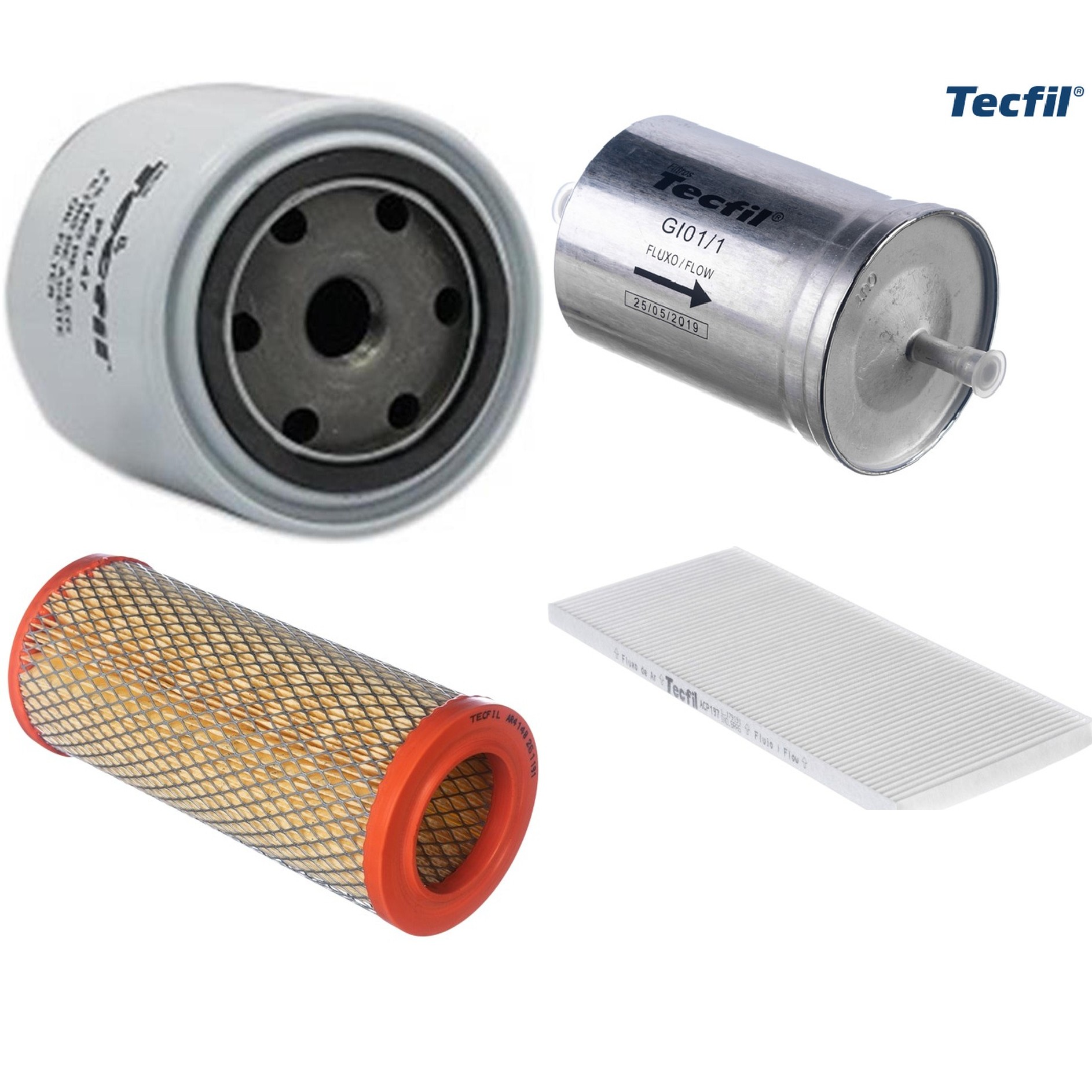 Kit Filtros de Ar do Motor, Óleo, Cabine e Combustível - Tecfil - ACP197 / AR4148 / GI01/1 / PSL47