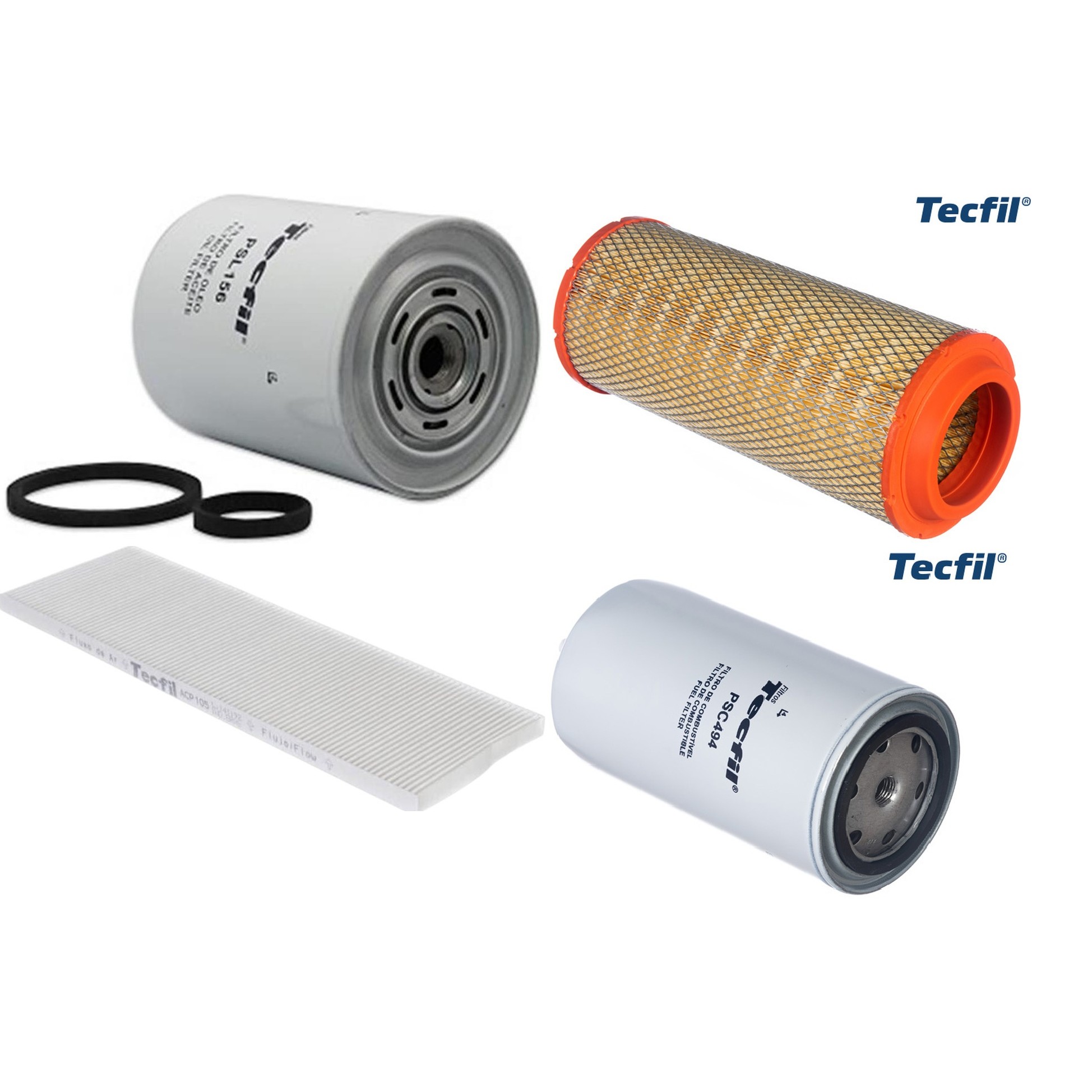 Kit Filtros de Ar do Motor, Óleo, Cabine e Combustível - Tecfil - ACP105 / ARS8234 / PSC494 / PSL156